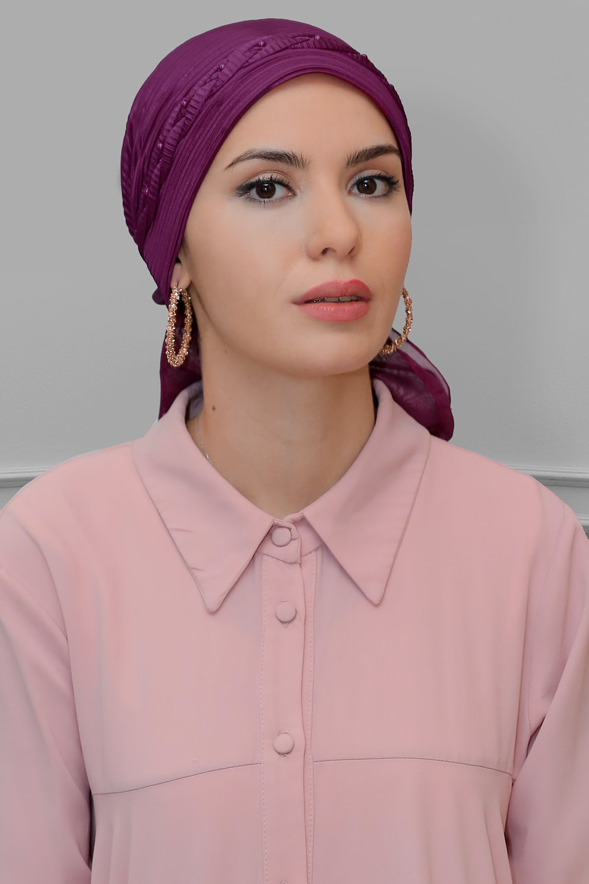 Şarabi Pratik Hazır Geçmeli Tesettür Bone Fukuro Piliseli (Pliseli) Örgülü Güllü - Hürrem 1823