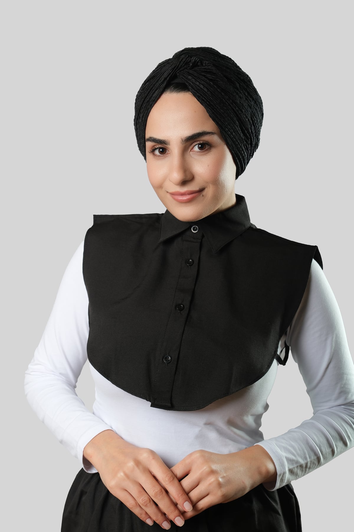 Siyah Gömlek Yakalı Boyunluk Terikoton Düz - Hürrem Bone 1015_01