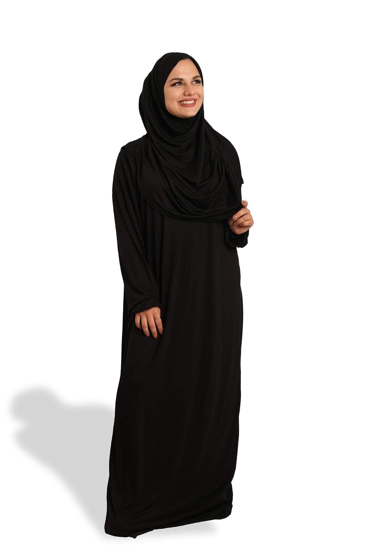 Siyah İki Parça Namaz Elbisesi Viskon Düz - Hürrem Bone 2504_01