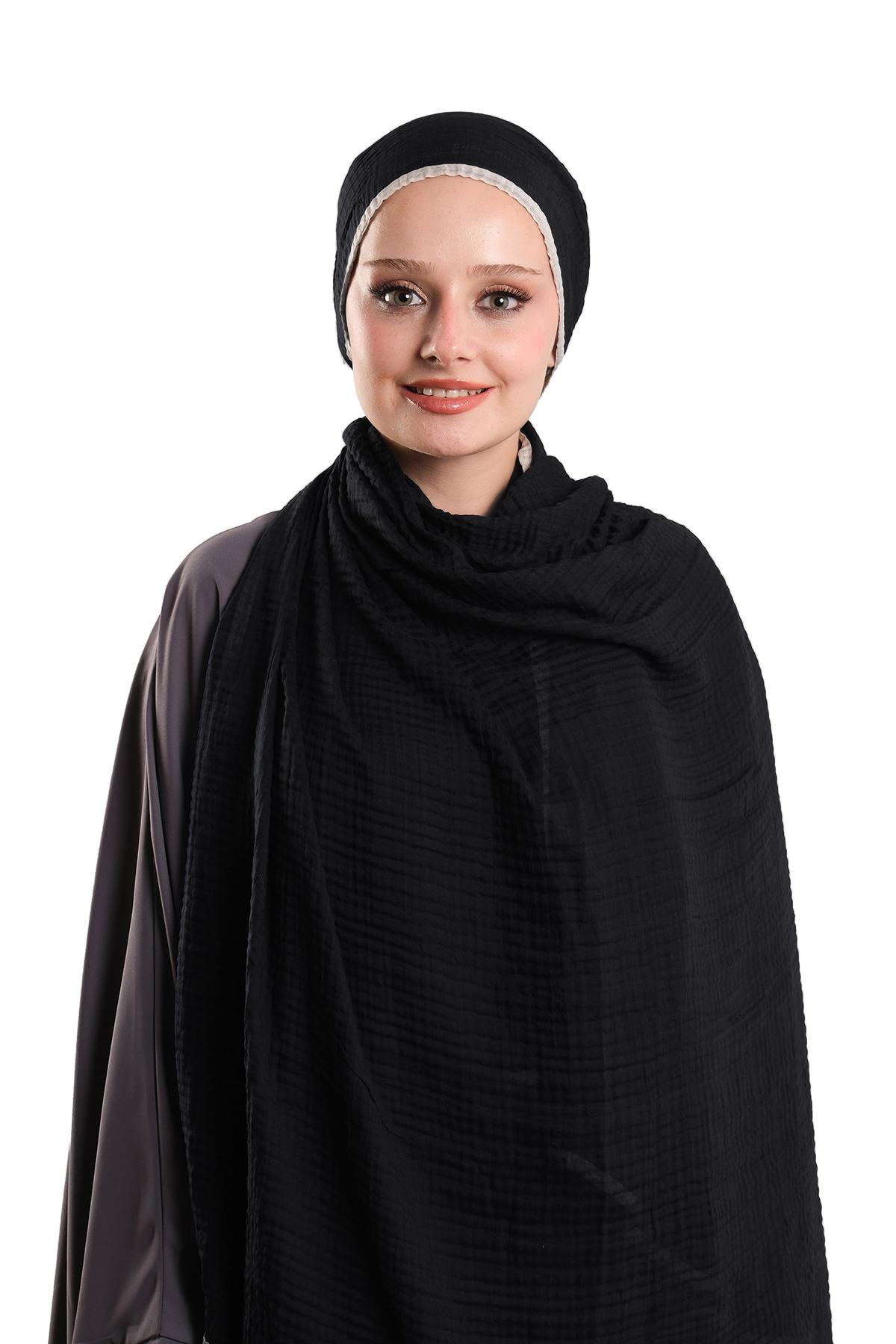 Siyah Müslin Şal Biyeli Nefes Alan Pamuksu Dokulu Krinkıl - Hürrem Bone 202139_01