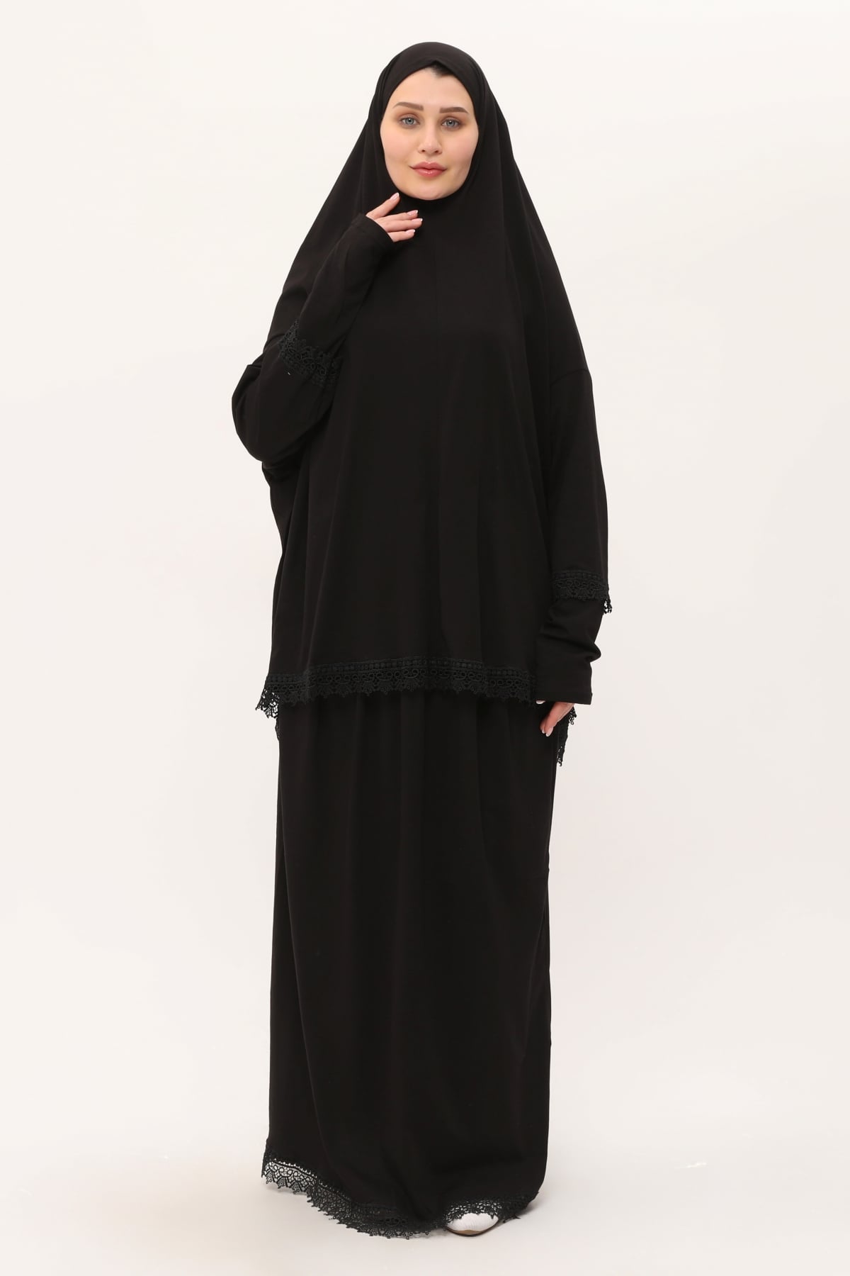 Siyah Namaz Elbisesi Elbise Pamuk Kumaş Düz - Hürrem Bone 2205_01