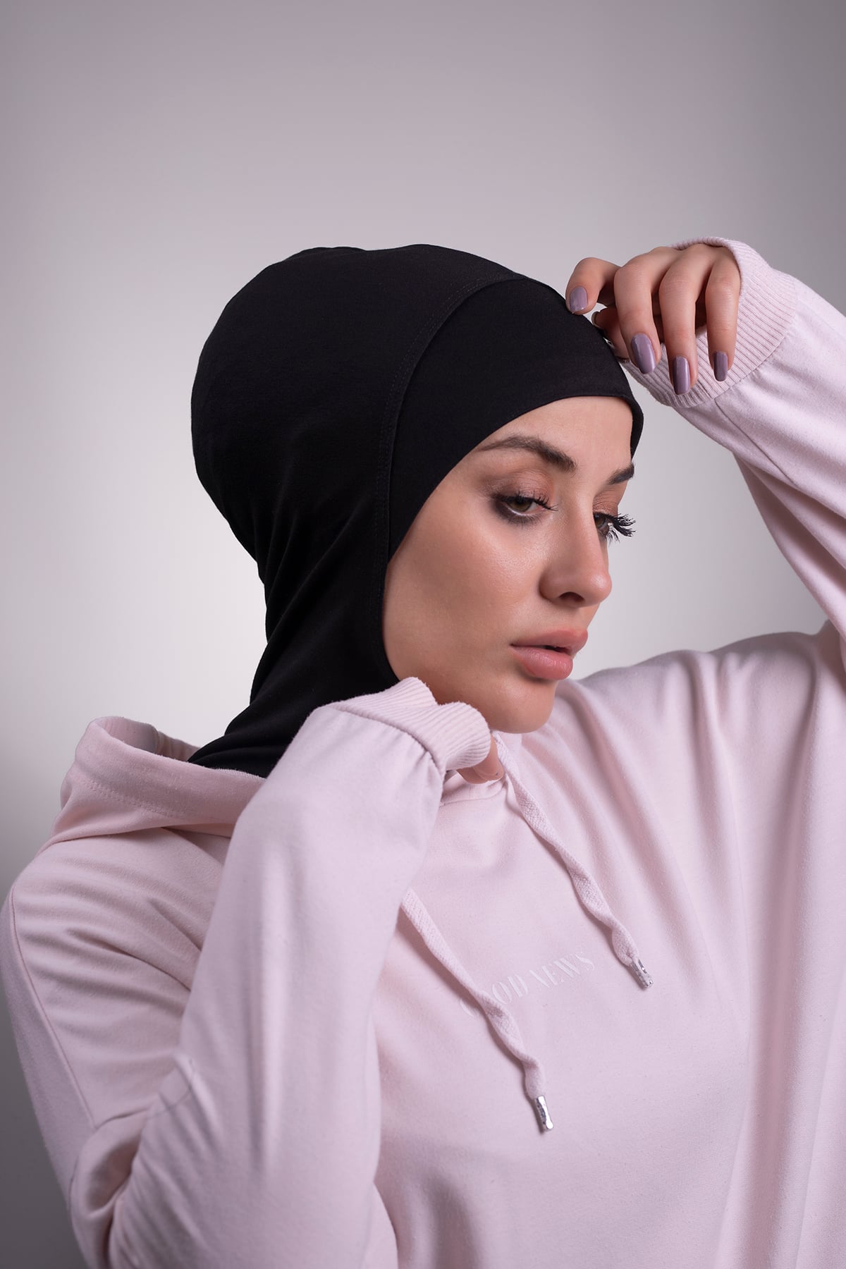 Siyah Pratik Hazır Geçmeli Bone Viskon Kumaş Hijab Spor - Hürrem 2106