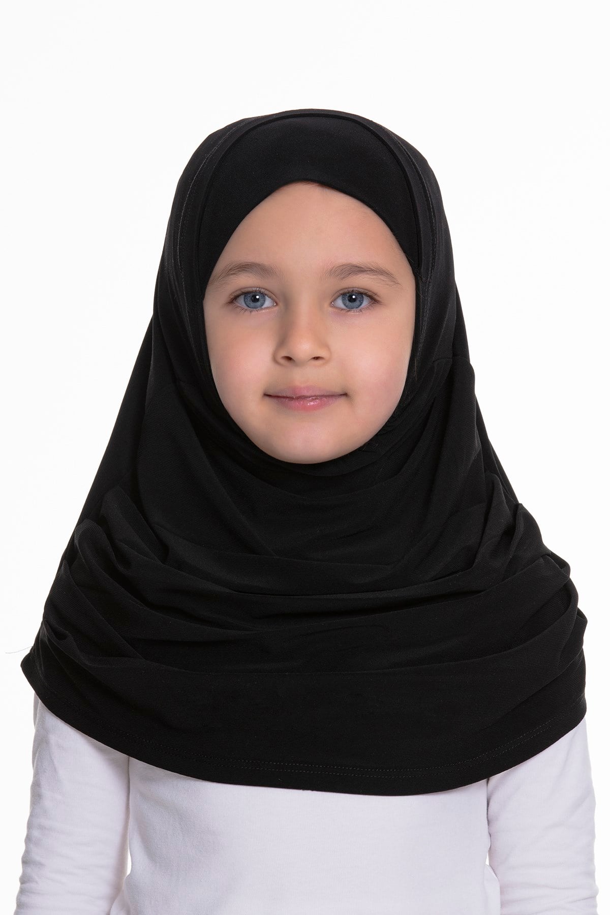 Siyah Pratik Hazır Geçmeli Çocuk Tesettür Bone Sandy Kumaş Kendinden Boneli 78_01
