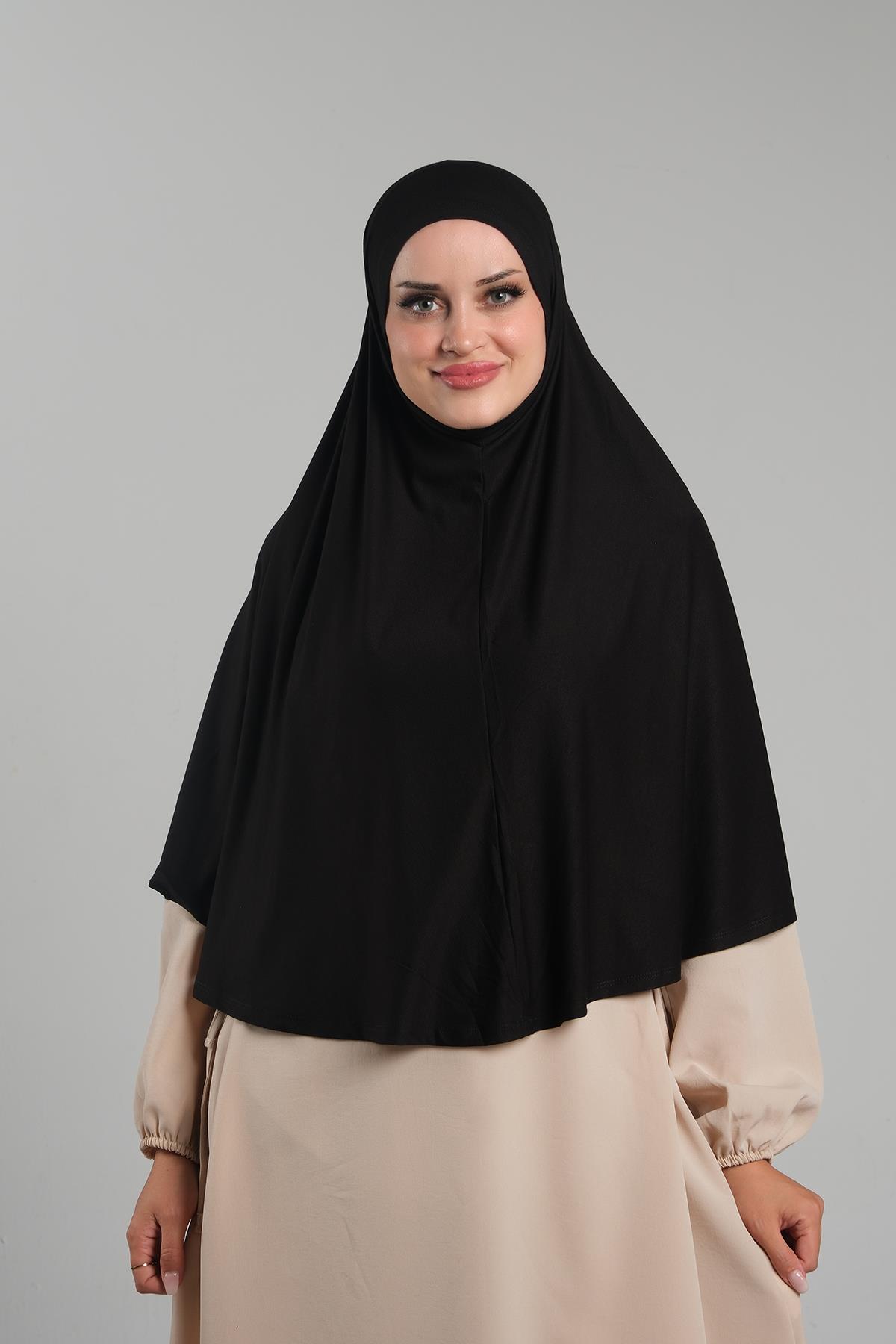 Siyah Pratik Hazır Geçmeli Tesettür Eşarp Viskon Pratik Namaz Örtüsü - Hürrem Bone 2201_01