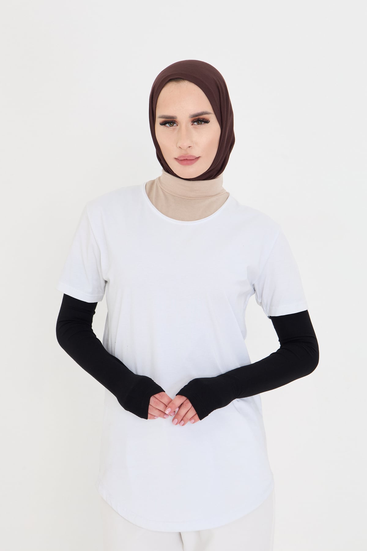 Siyah Tesettür Parmak Geçmeli Kolluk Viskon Düz - Hürrem Bone 1024_01