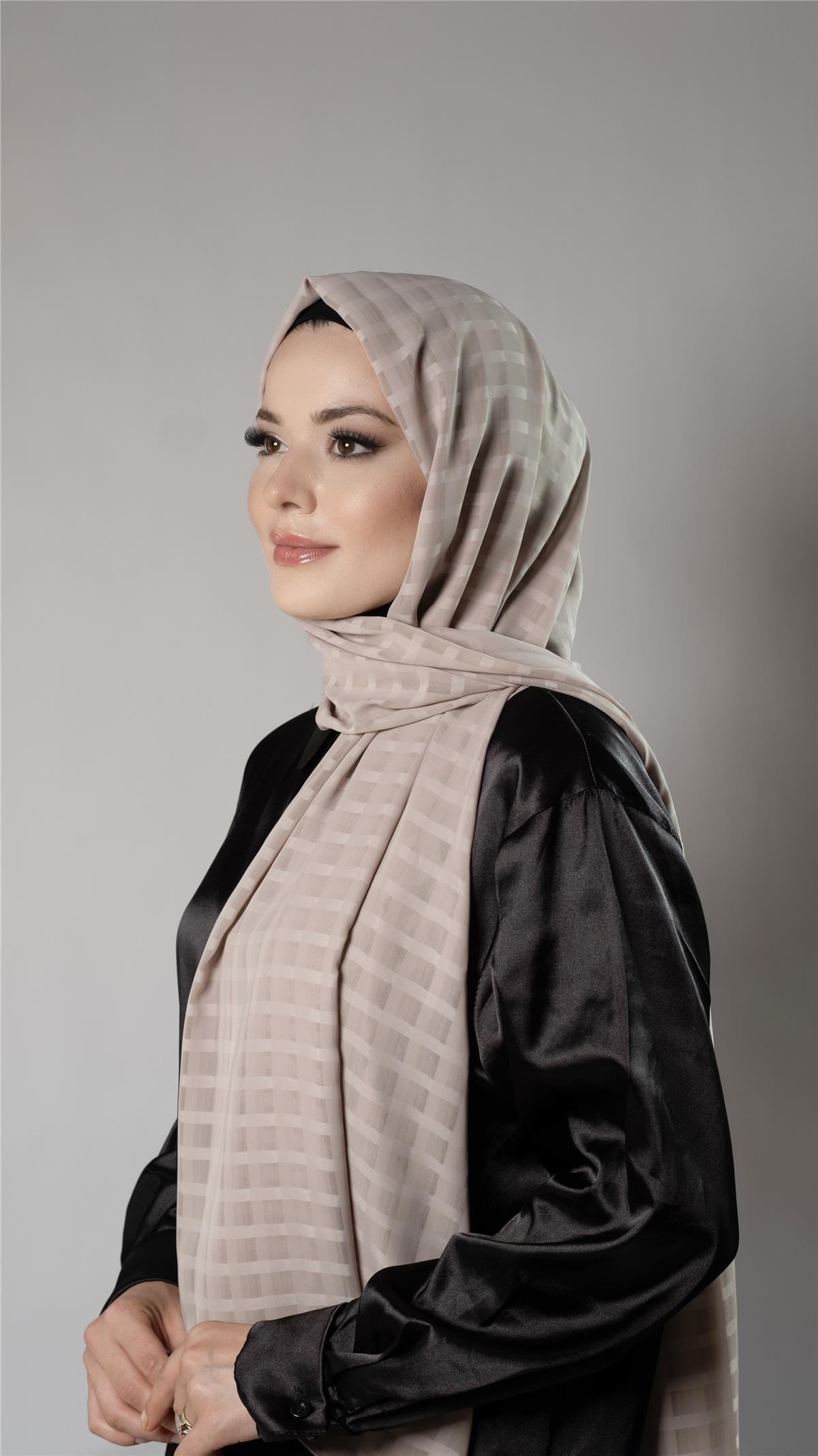 Somon Desenli Şal Şifon Kumaş Kareli Çizgili - Hürrem Bone 202107_39