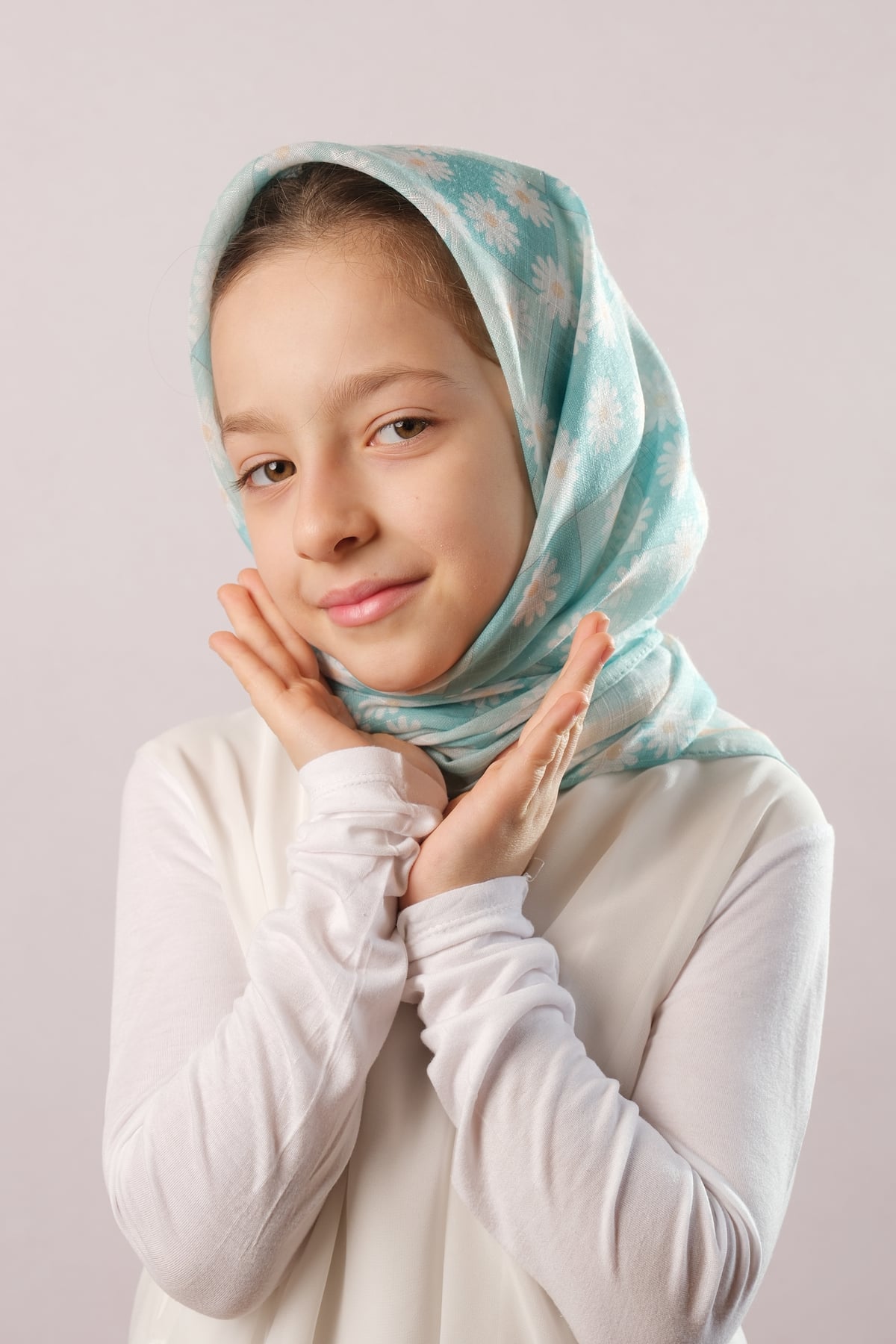 Somon Dijital Baskılı Çocuk Tesettür Eşarp Pamuk Polyester Papatya Desenli - Hürrem Bone 6003_39