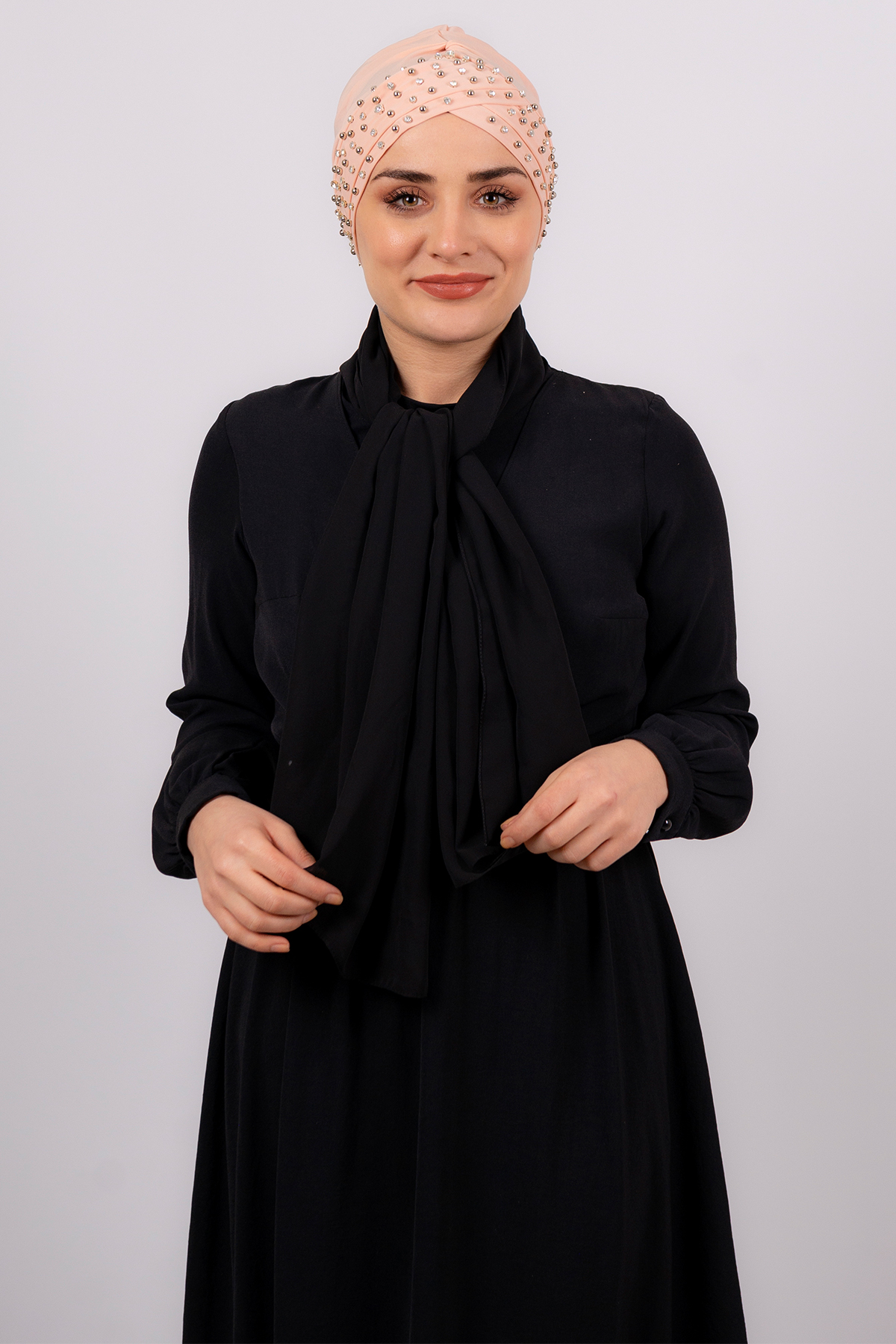 Somon Pratik Hazır Geçmeli Tesettür Bone Sandy Kumaş Taşlı - Hürrem 1456