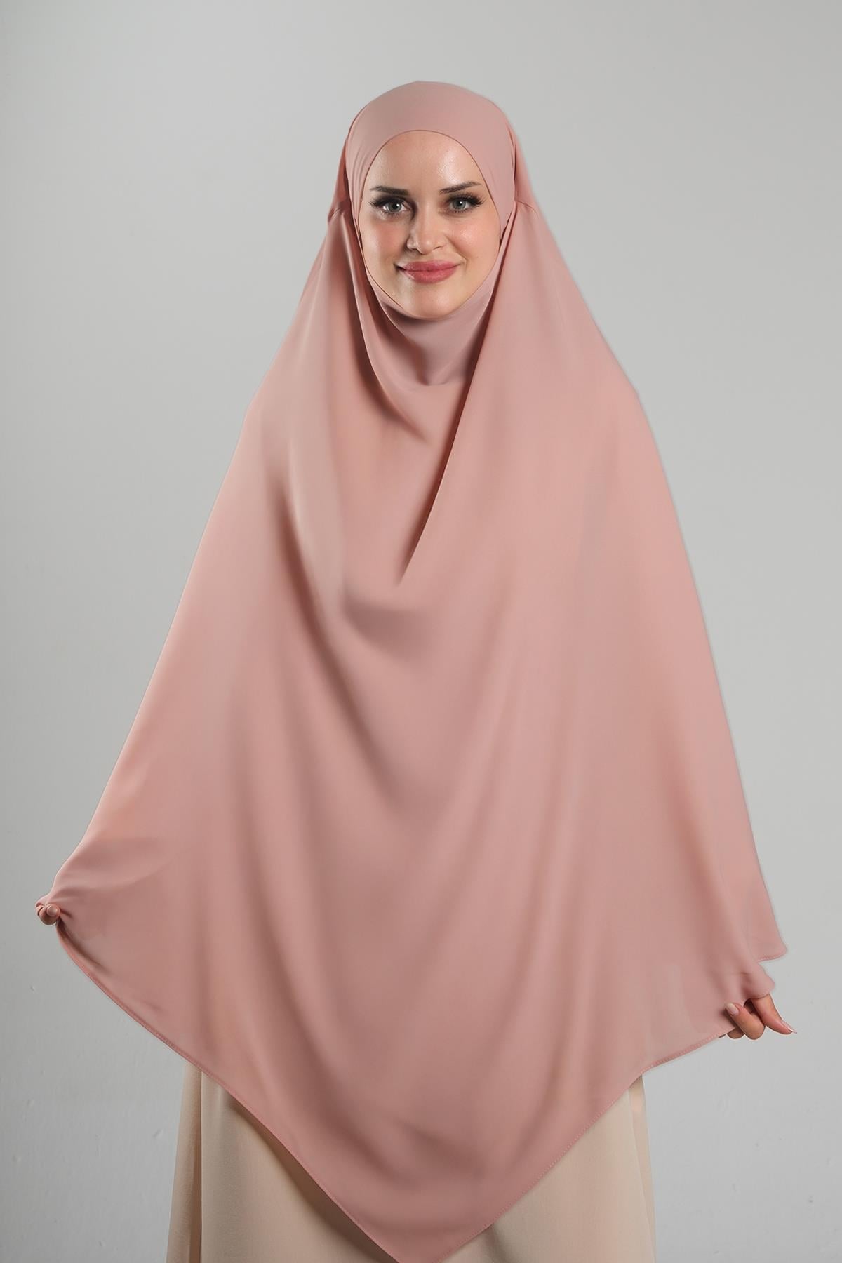 Somon Pratik Hazır Geçmeli Tesettür Eşarp Krep Bağcıklı Çift Katlı Sufle Hijab - Hürrem Bone 2314_35
