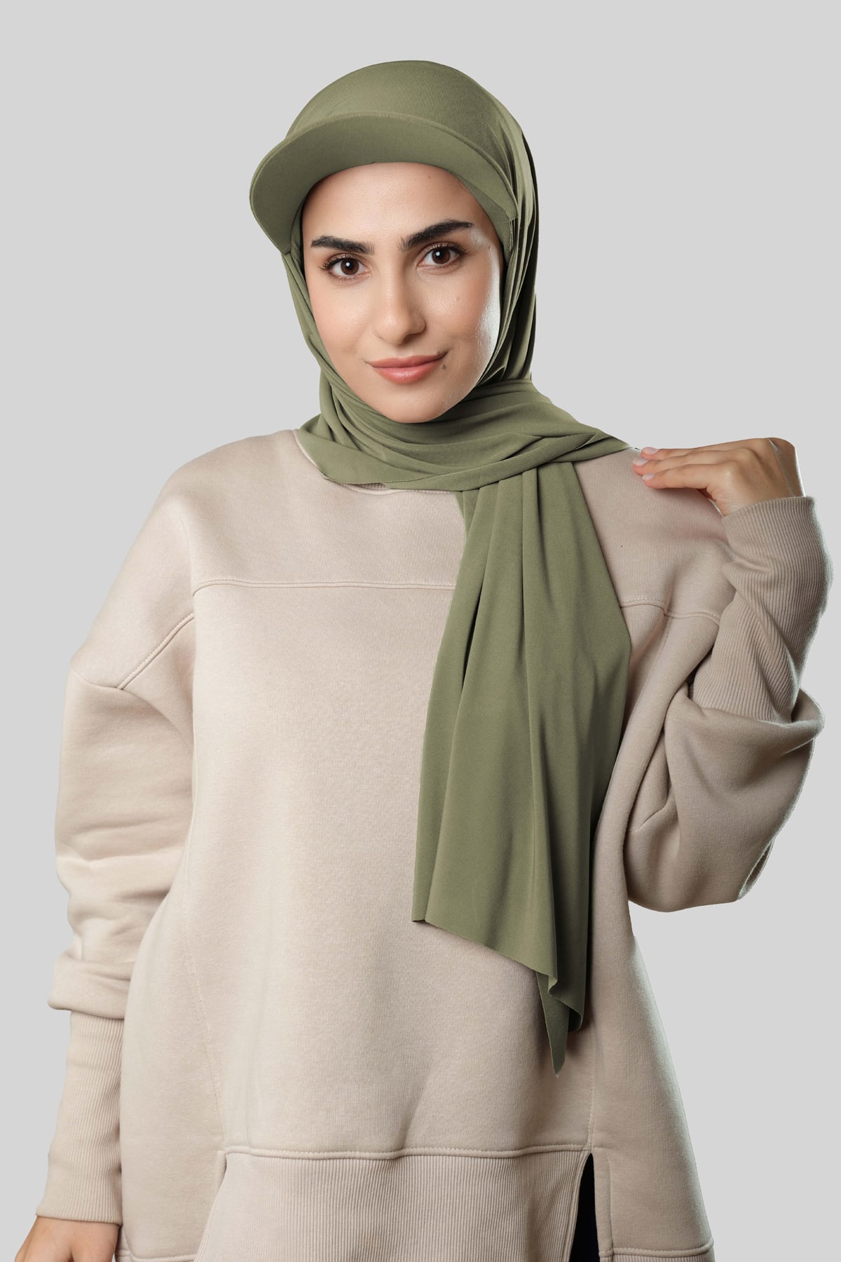 Su Yeşili Pratik Hazır Geçmeli Şapkalı Tesettür Şal Sandy Düz - Hürrem Bone 3008_58