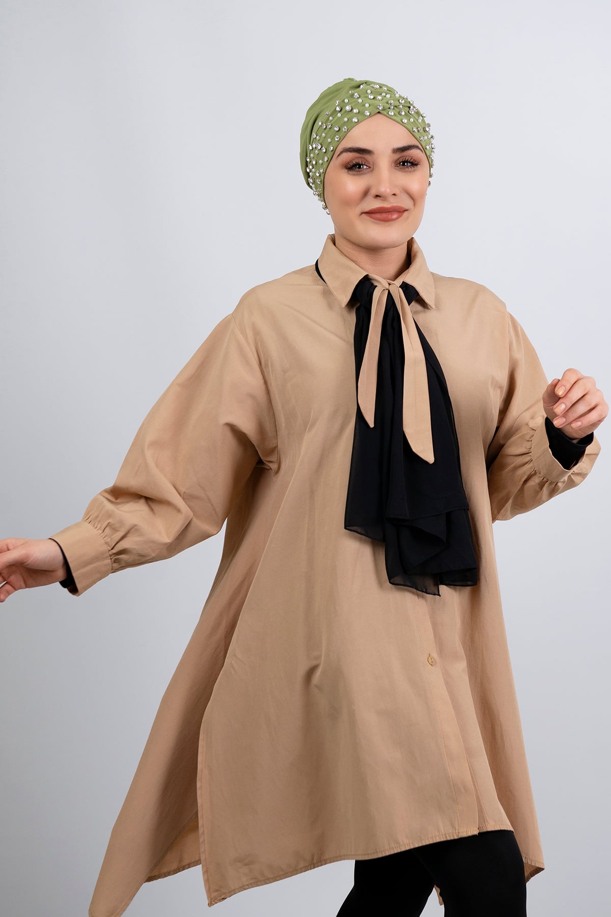 Su Yeşili Pratik Hazır Geçmeli Tesettür Bone Sandy Kumaş Taşlı - Hürrem 1456