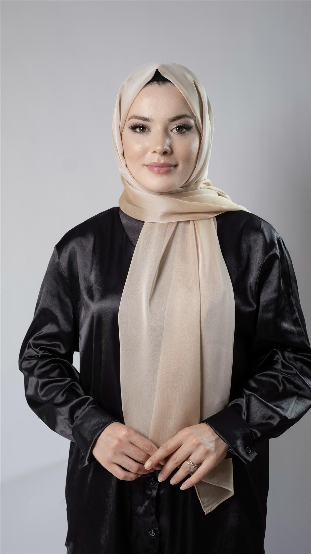 Sütlü Kahve Düz Klasik Şal Şifon Kumaş Janjan Abiye - Hürrem Bone 202108_26