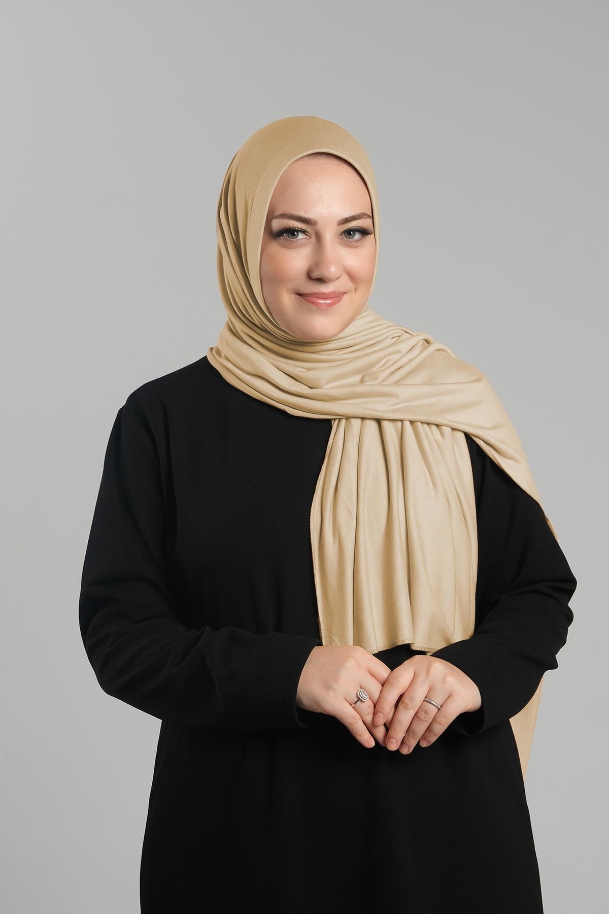 Sütlü Kahve Pratik Hazır Geçmeli Şal Viskon Önü Süngerli Penye Şal - Hürrem Bone 2202_26