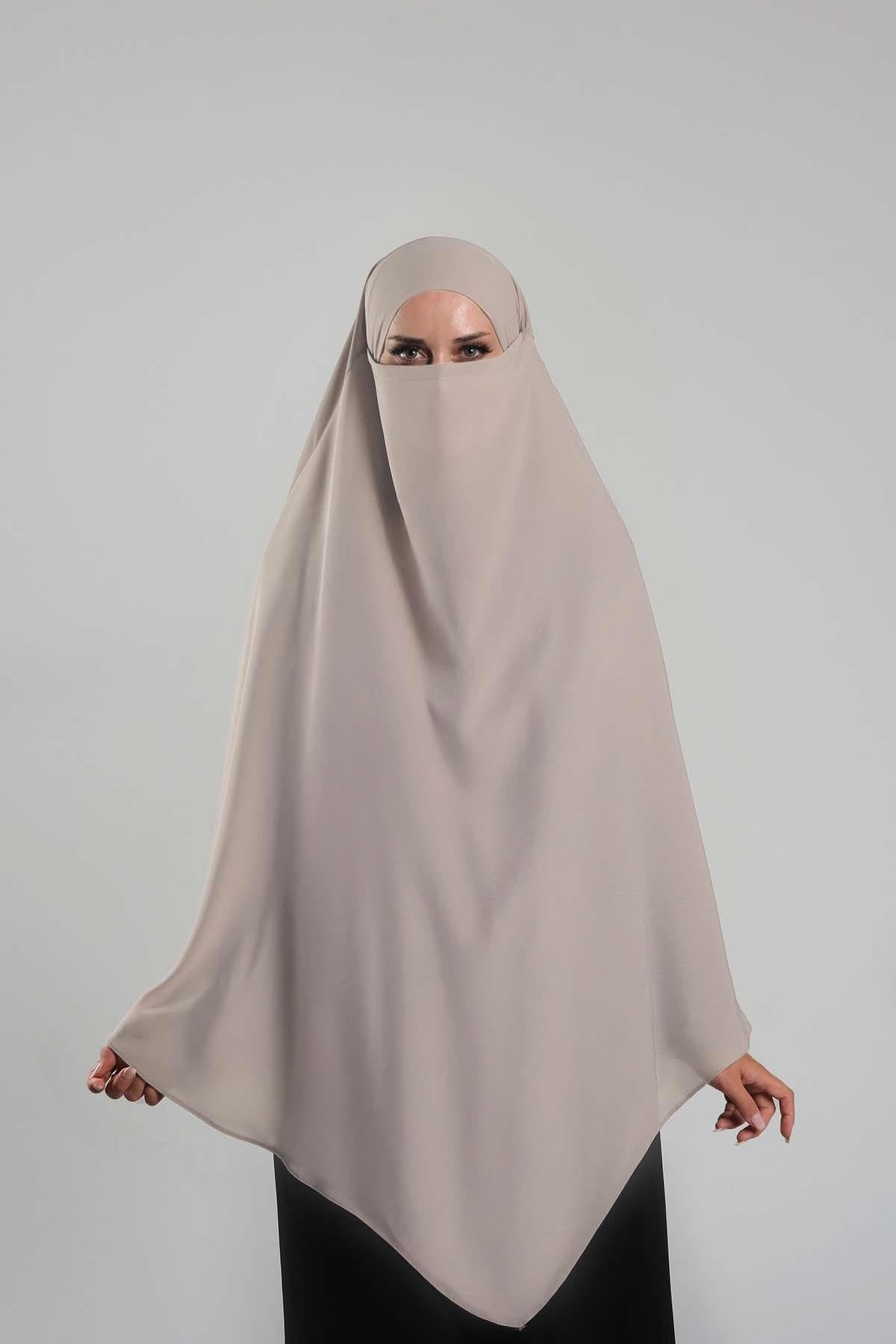 Sütlü Kahve Pratik Hazır Geçmeli Tesettür Eşarp Krep Bağcıklı Sufle Hijab - Hürrem Bone 2313_26