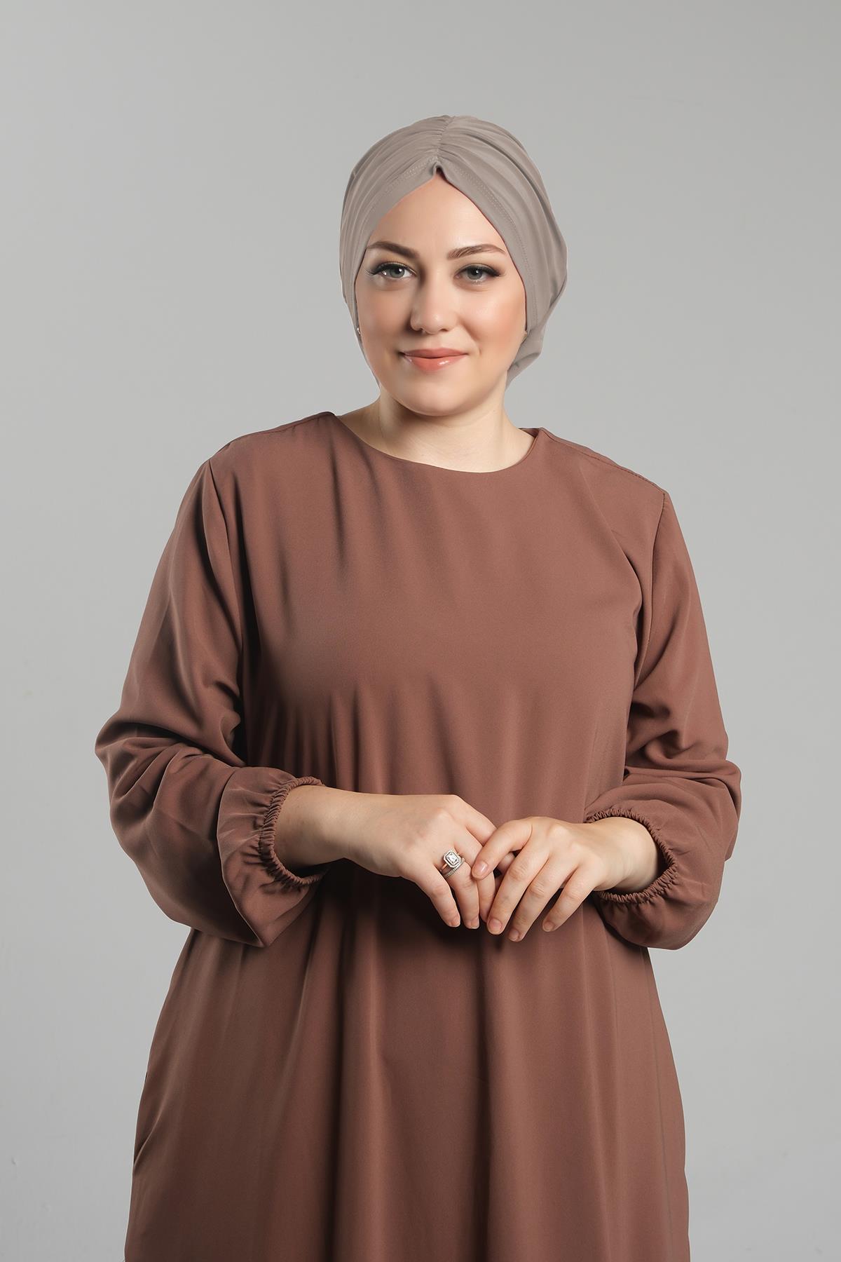 Sütlü Kahve Pratik Hazır Geçmeli Tesettür Bone Sandy Büzgülü Salaş - Hürrem Bone 2119_26