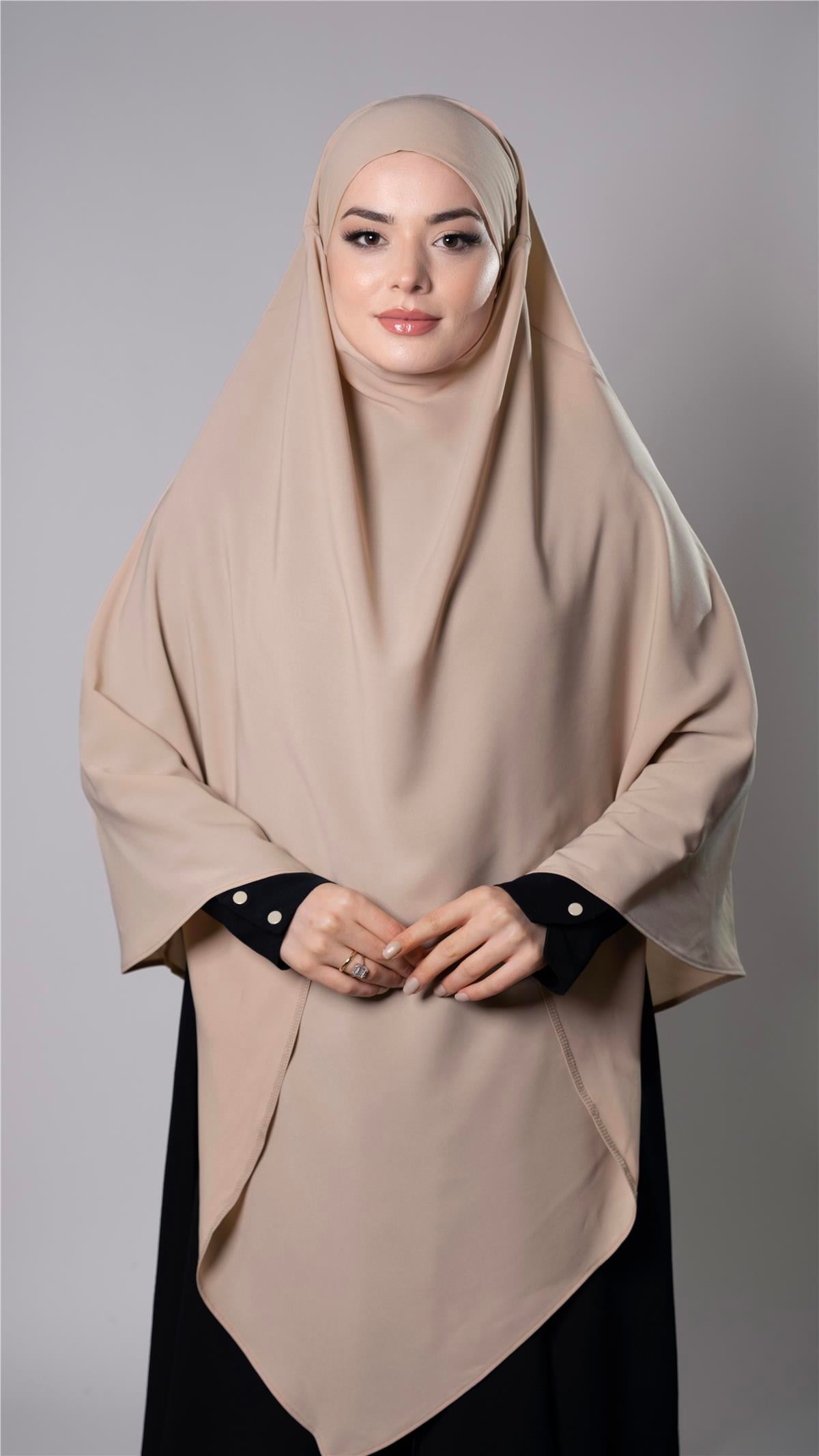 Sütlü Kahve Pratik Hazır Geçmeli Tesettür Eşarp Medine İpeği Kumaş Arkadan Bağlamalı Sufle Hijab - Hürrem Bone 2301_26