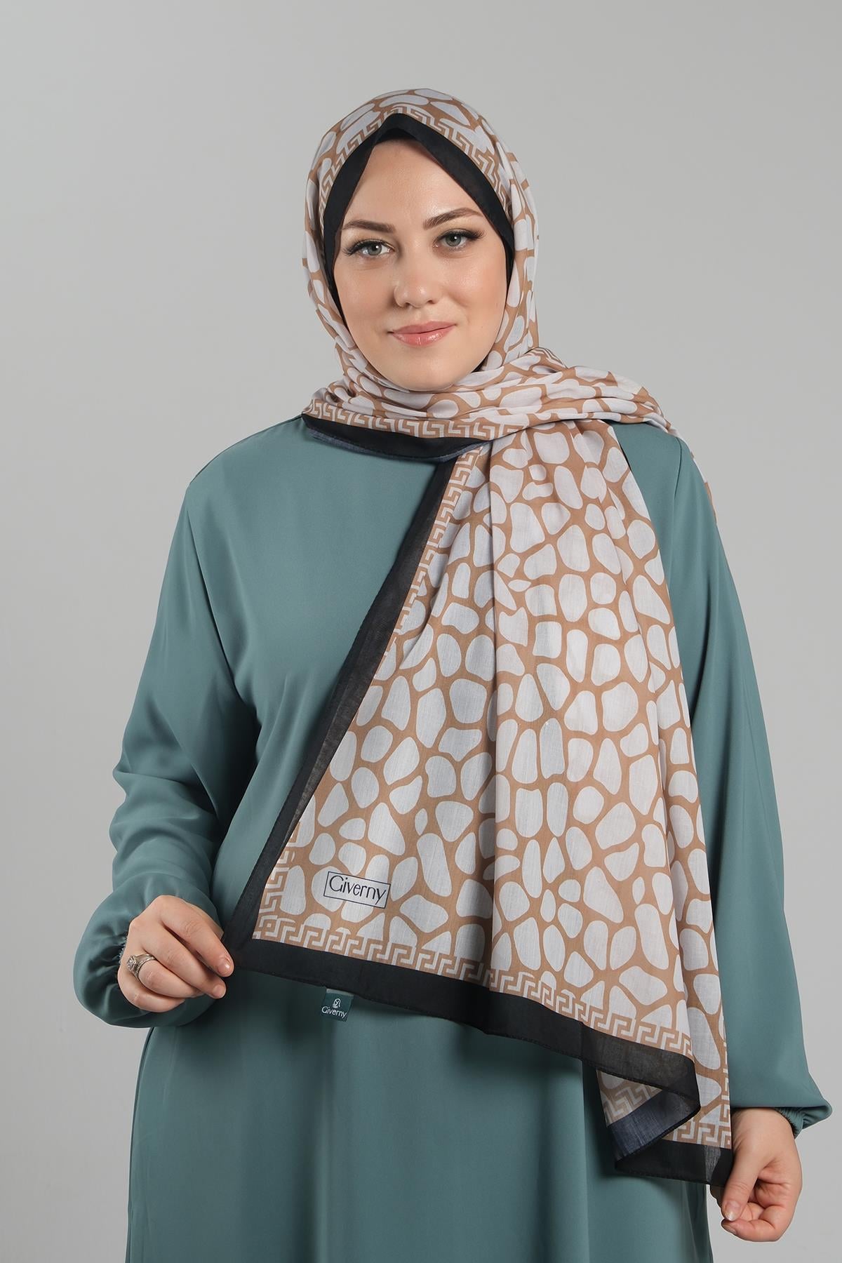 Taba Desenli Şal Kesik Elyaf Dijital Baskılı Pamuksu Leopar - Hürrem Bone 202116_33