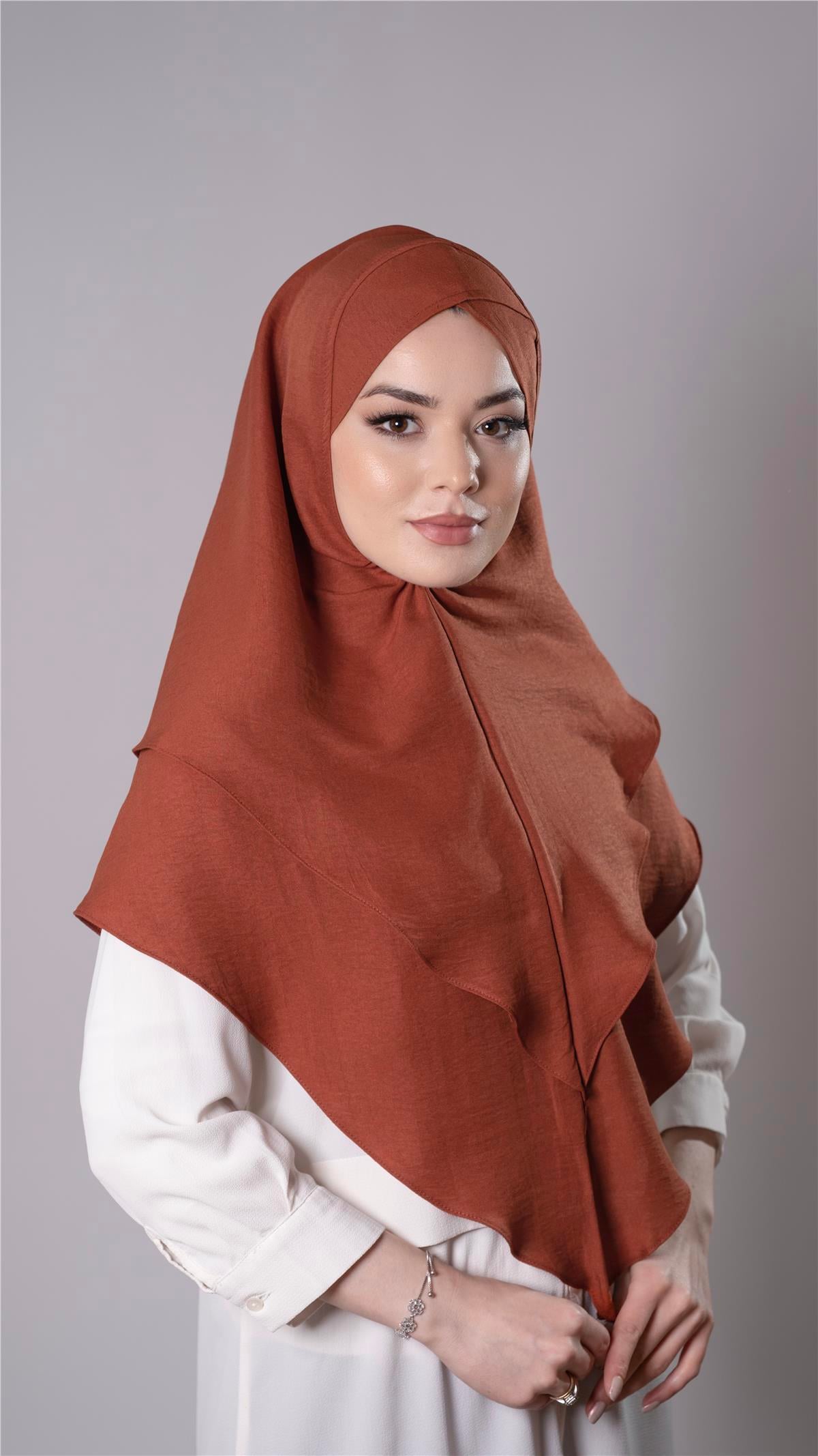 Taba Pratik Hazır Geçmeli Tesettür Eşarp Pamuk Caz Kumaş Çift Katlı Çapraz Hijab - Hürrem Bone 2304_33