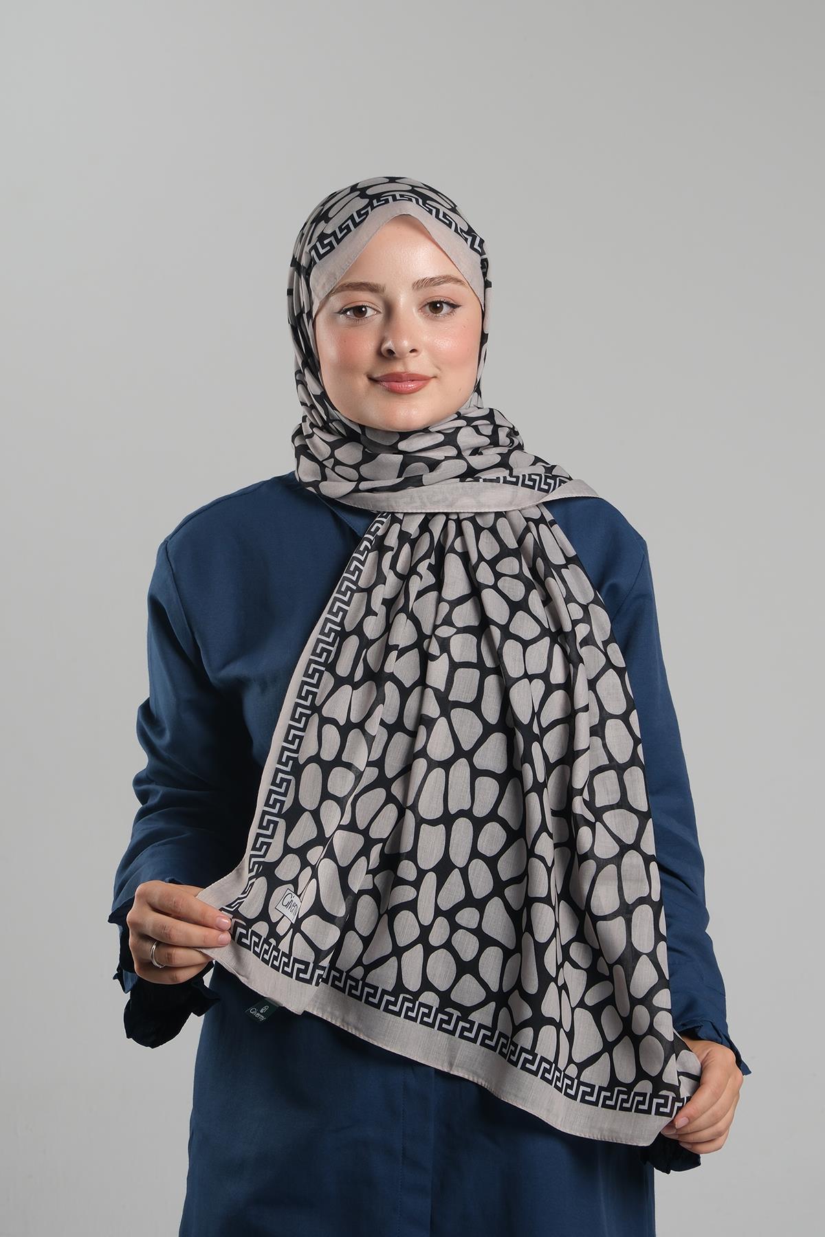 Taş Desenli Şal Kesik Elyaf Dijital Baskılı Pamuksu Leopar - Hürrem Bone 202116_46