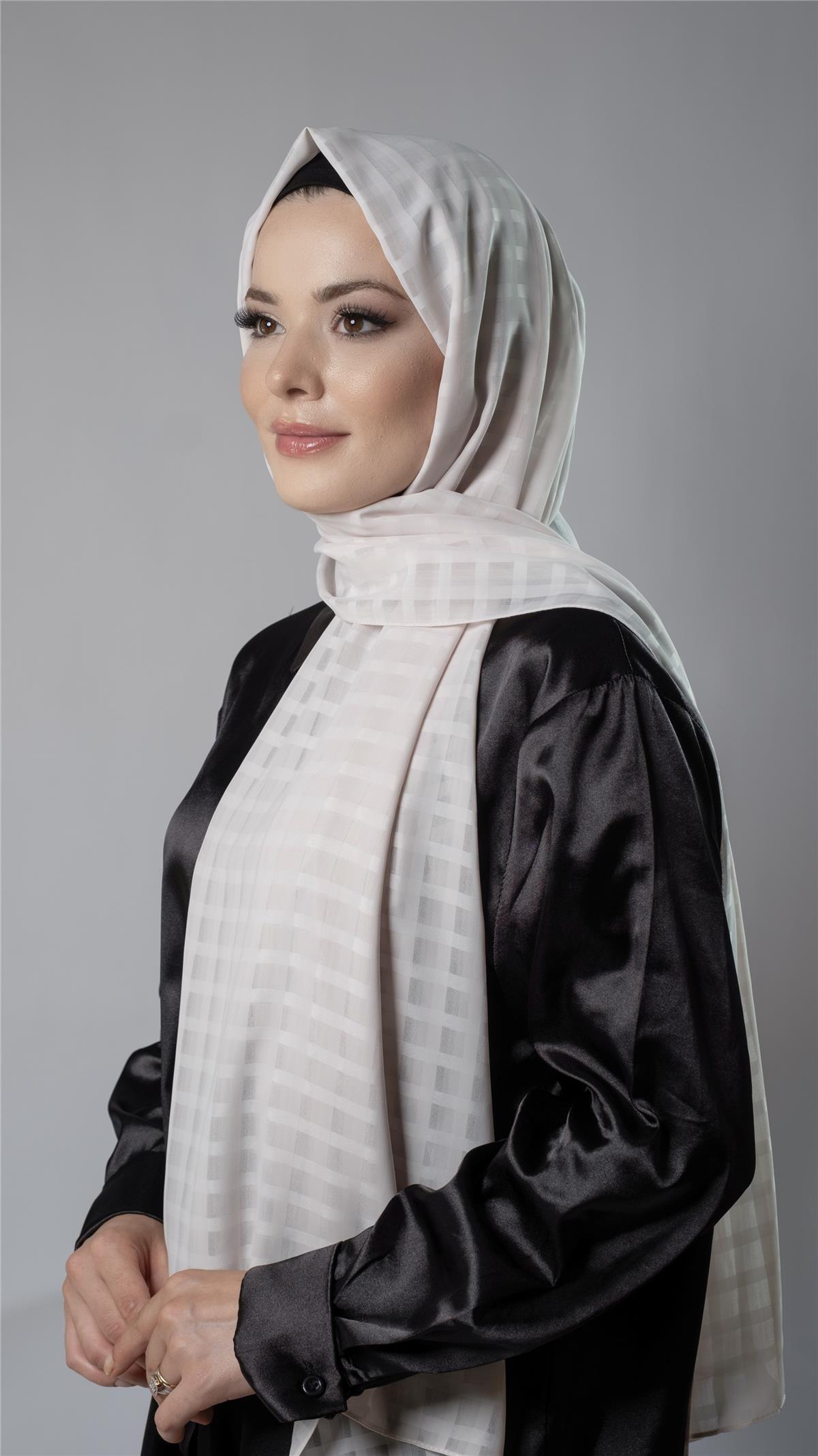 Taş Desenli Şal Şifon Kumaş Kareli Çizgili - Hürrem Bone 202107_46