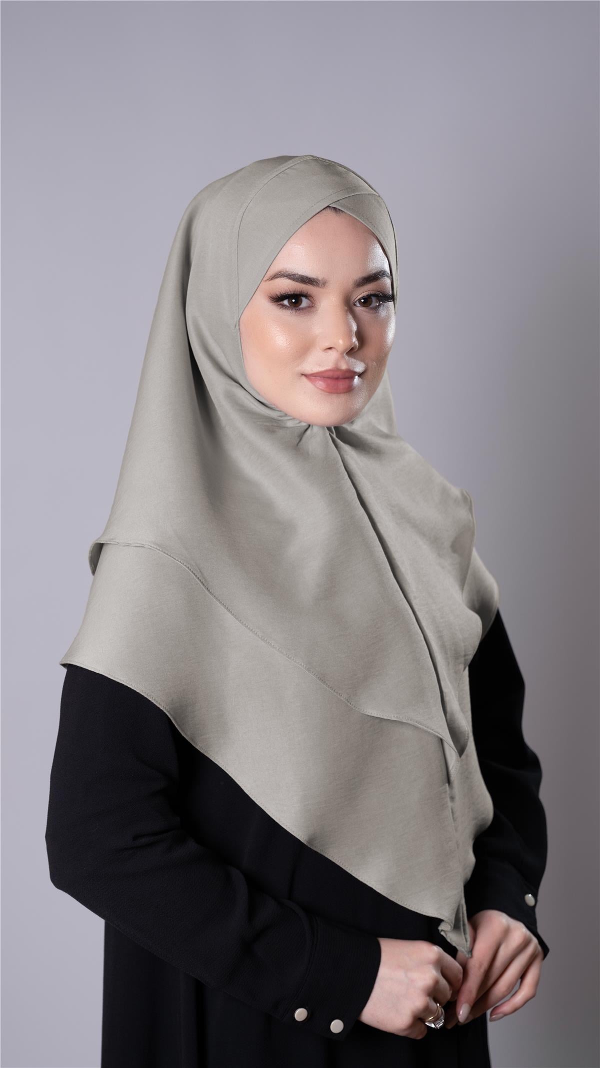 Taş Pratik Hazır Geçmeli Tesettür Eşarp Pamuk Caz Kumaş Çift Katlı Çapraz Hijab - Hürrem Bone 2304_46