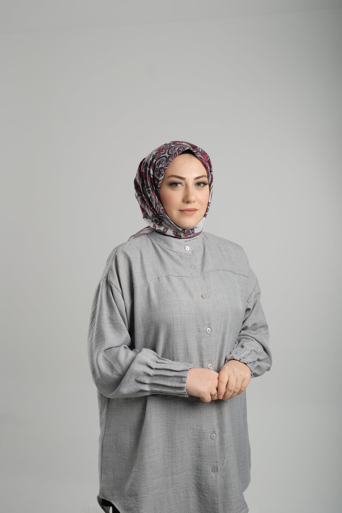 Violet Desenli Eşarp Kesik Elyaf Pamuksu Etnik Dijital Baskılı - Hürrem Bone 202207_21