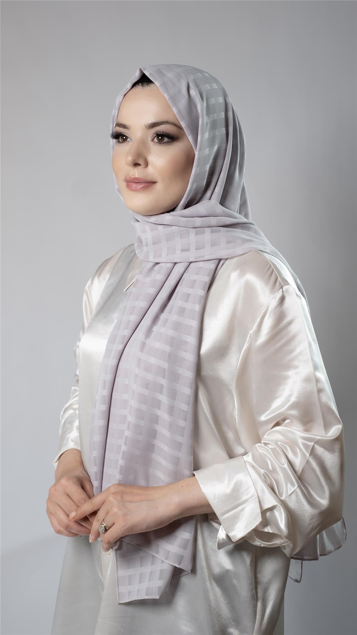 Violet Desenli Şal Şifon Kumaş Kareli Çizgili - Hürrem Bone 202107_21