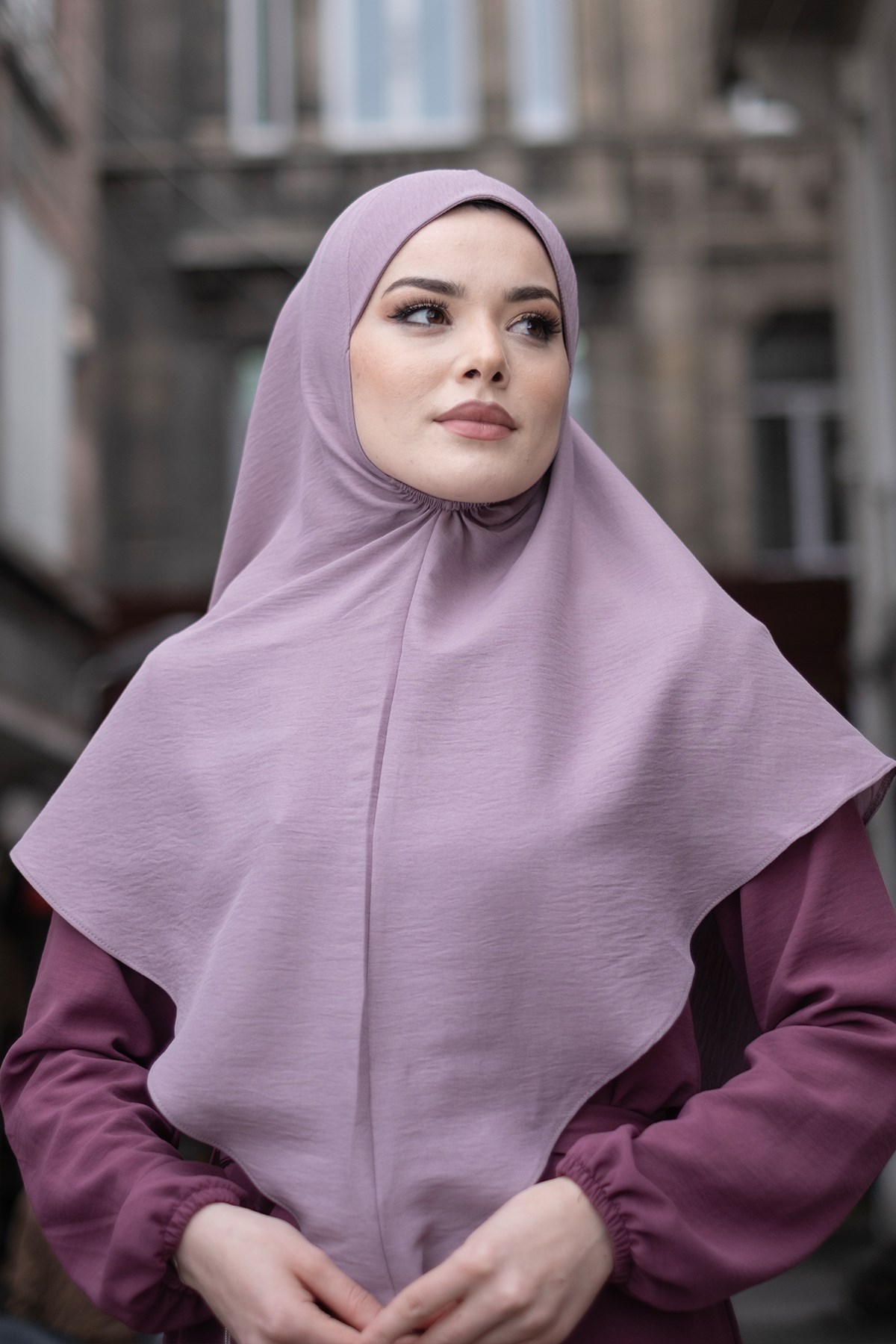 Violet Pratik Hazır Geçmeli Tesettür Eşarp Pamuk Caz Kumaş Düz Hijab - Hürrem Bone 2306_21