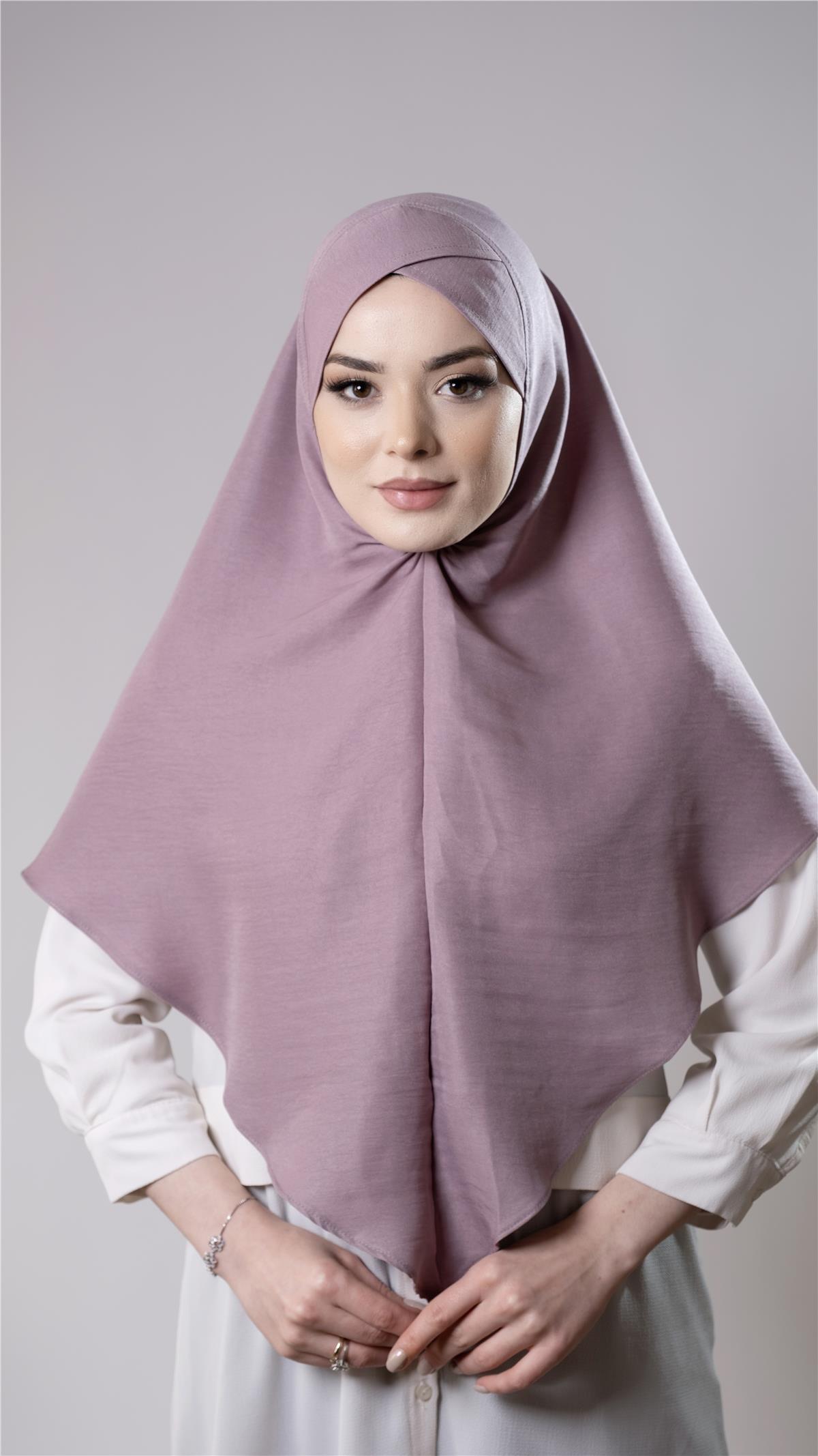 Violet Pratik Hazır Geçmeli Tesettür Eşarp Pamuk Caz Kumaş Tek Katlı Çapraz Hijab - Hürrem Bone 2305_21