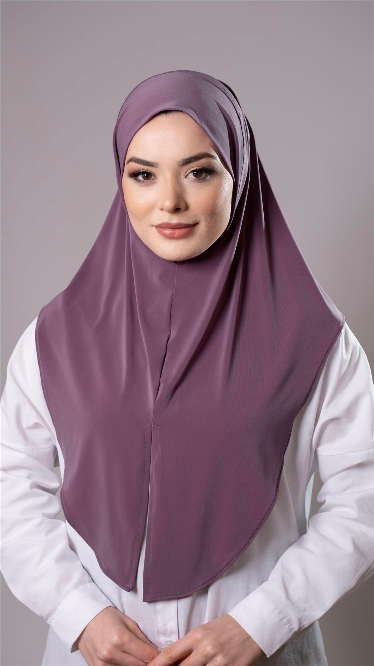 Violet Pratik Hazır Geçmeli Tesettür Eşarp Sandy Kumaş Yırtmaçlı Düz Hijab - Hürrem Bone 2310_21