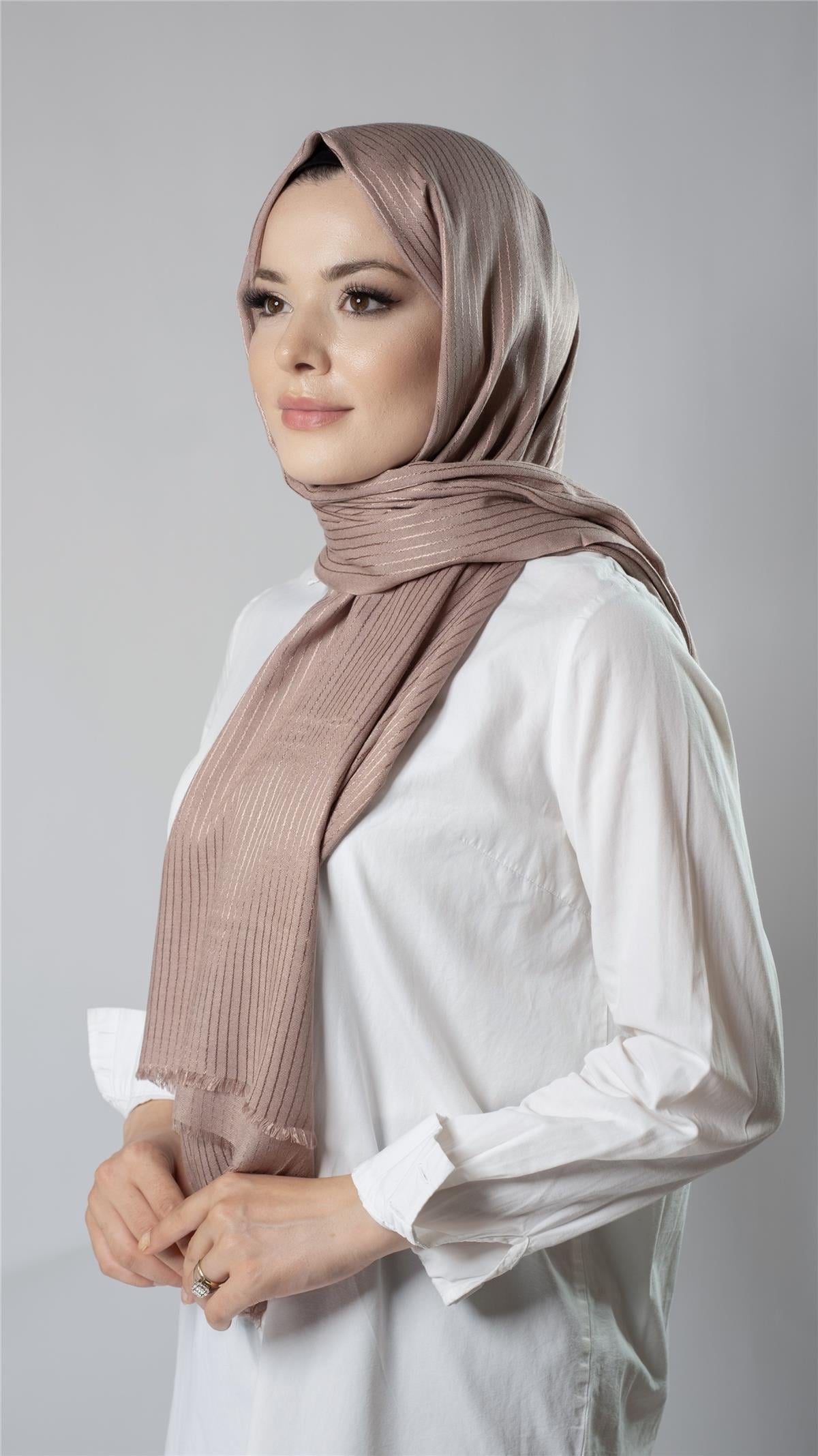 Vizon İnce Çizgili Şal Viskon Kumaş Bursa Dolama - Hürrem Bone 202111_10