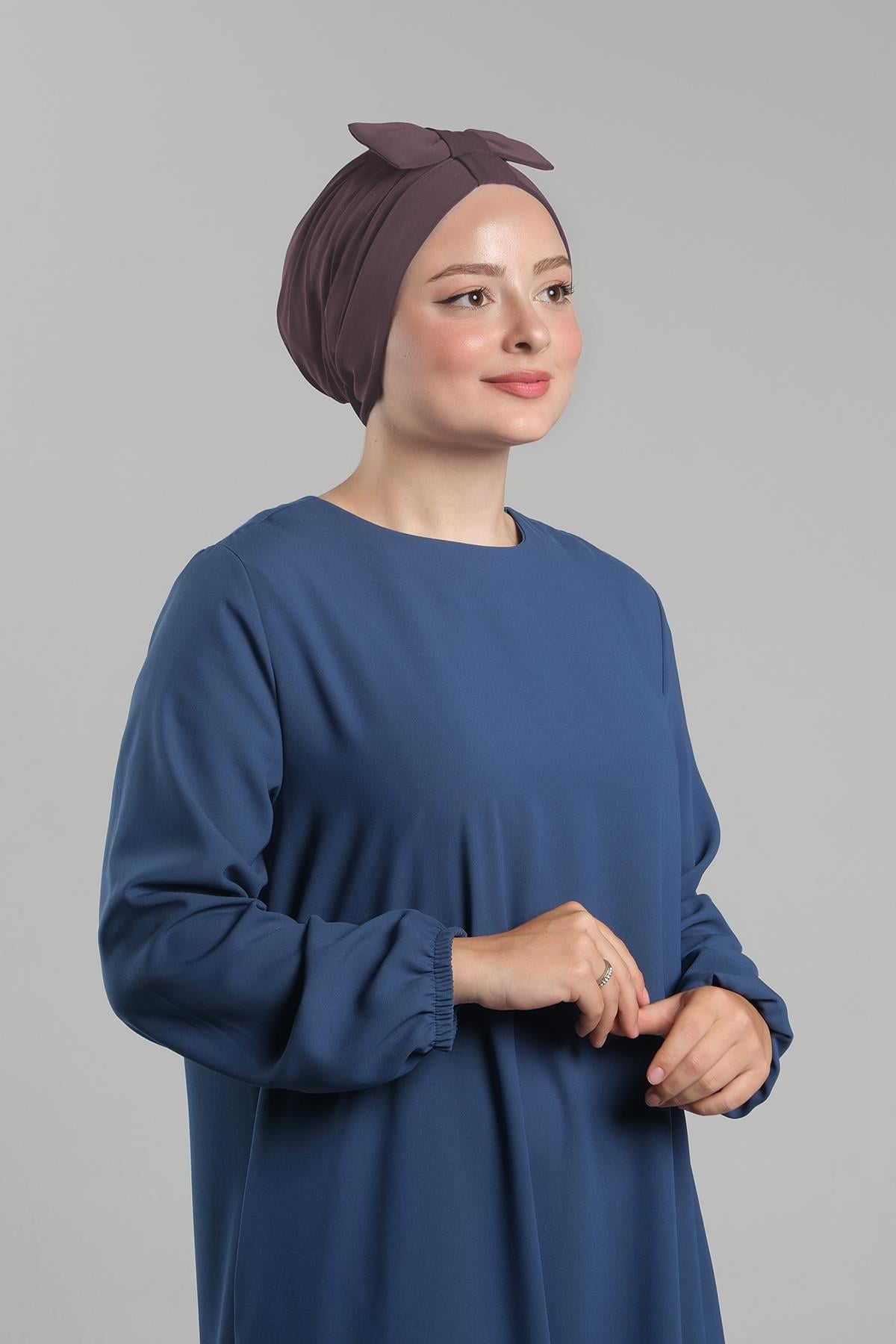 Vizon Pratik Hazır Geçmeli Fiyonklu Bone Sandy Çift Taraflı Çapraz - Hürrem Bone 3007B_10