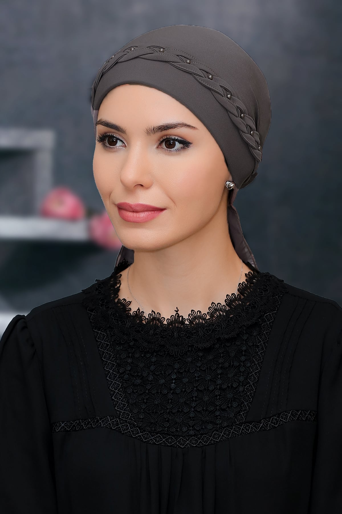 Vizon Pratik Hazır Geçmeli Tesettür Bone Sandy Kumaş Örgülü Güllü - Hürrem 1203