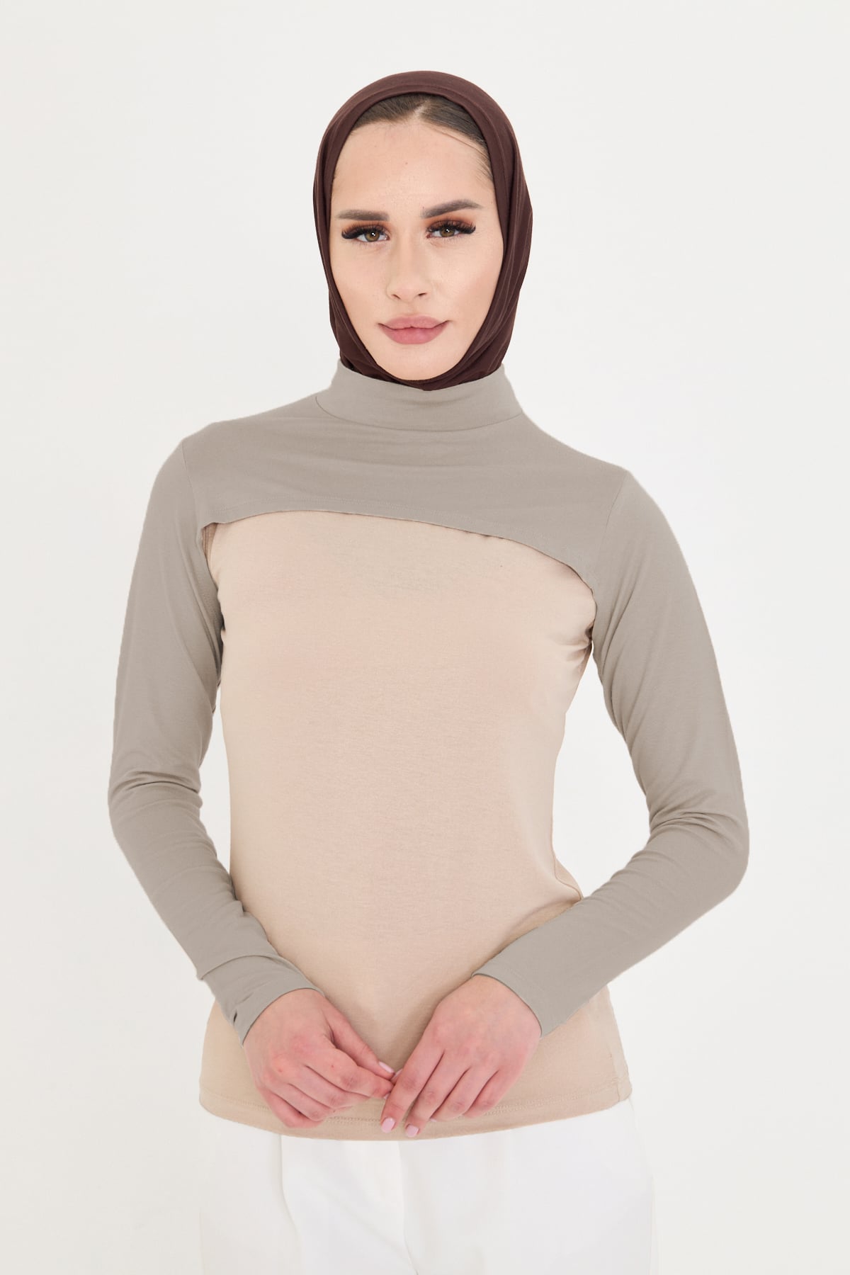 Vizon Tesettür Balıkçı Yakalı Boyunluklu Kolluk Viskon Düz - Hürrem Bone 1025_10
