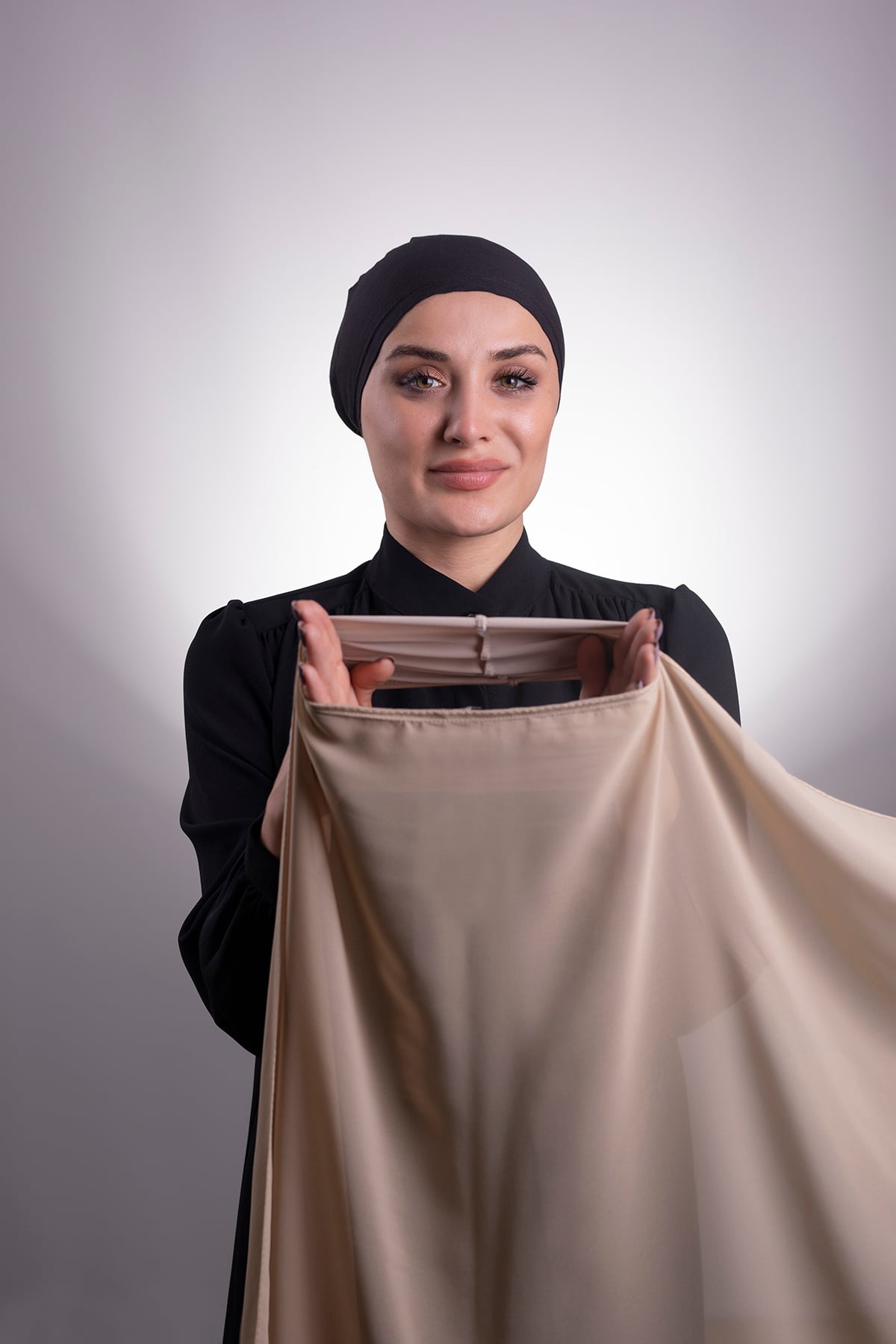 Yavru Ağzı Pratik Hazır Geçmeli Şal Şifon Boru Boneli - Halven 3001