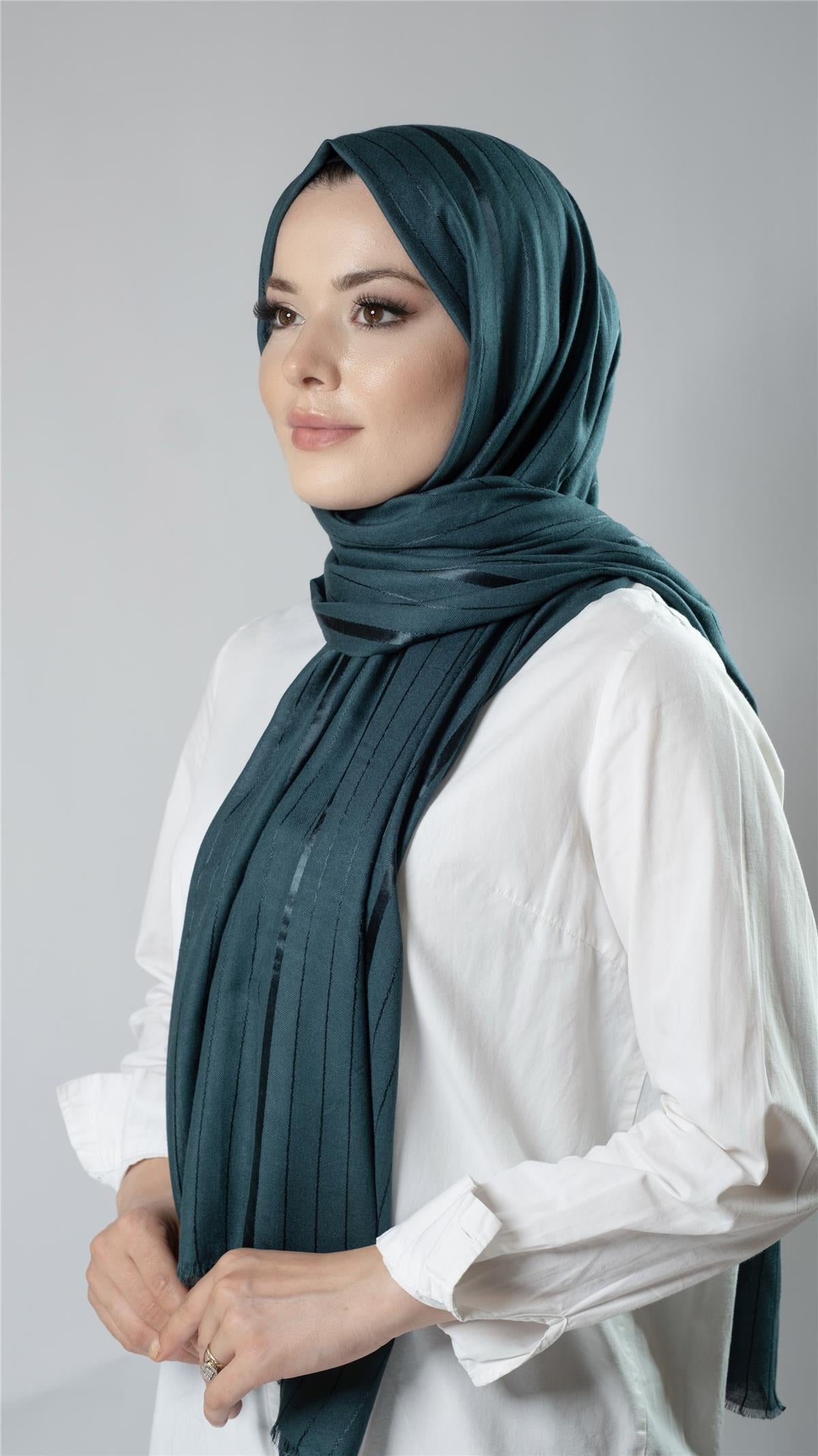 Zümrüt Çizgili Şal Viskon Kumaş Bursa Dolama - Hürrem Bone 202110_37