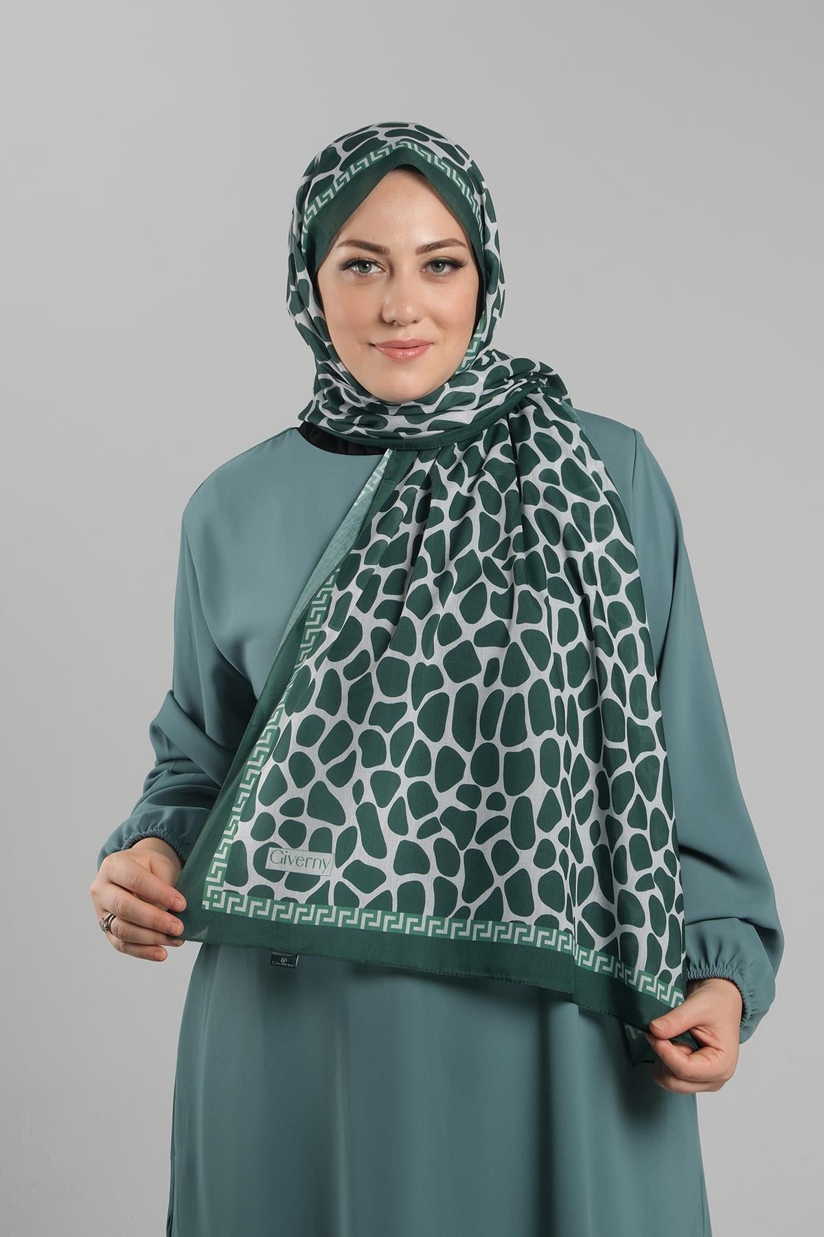 Zümrüt Desenli Şal Kesik Elyaf Dijital Baskılı Pamuksu Leopar - Hürrem Bone 202116_37