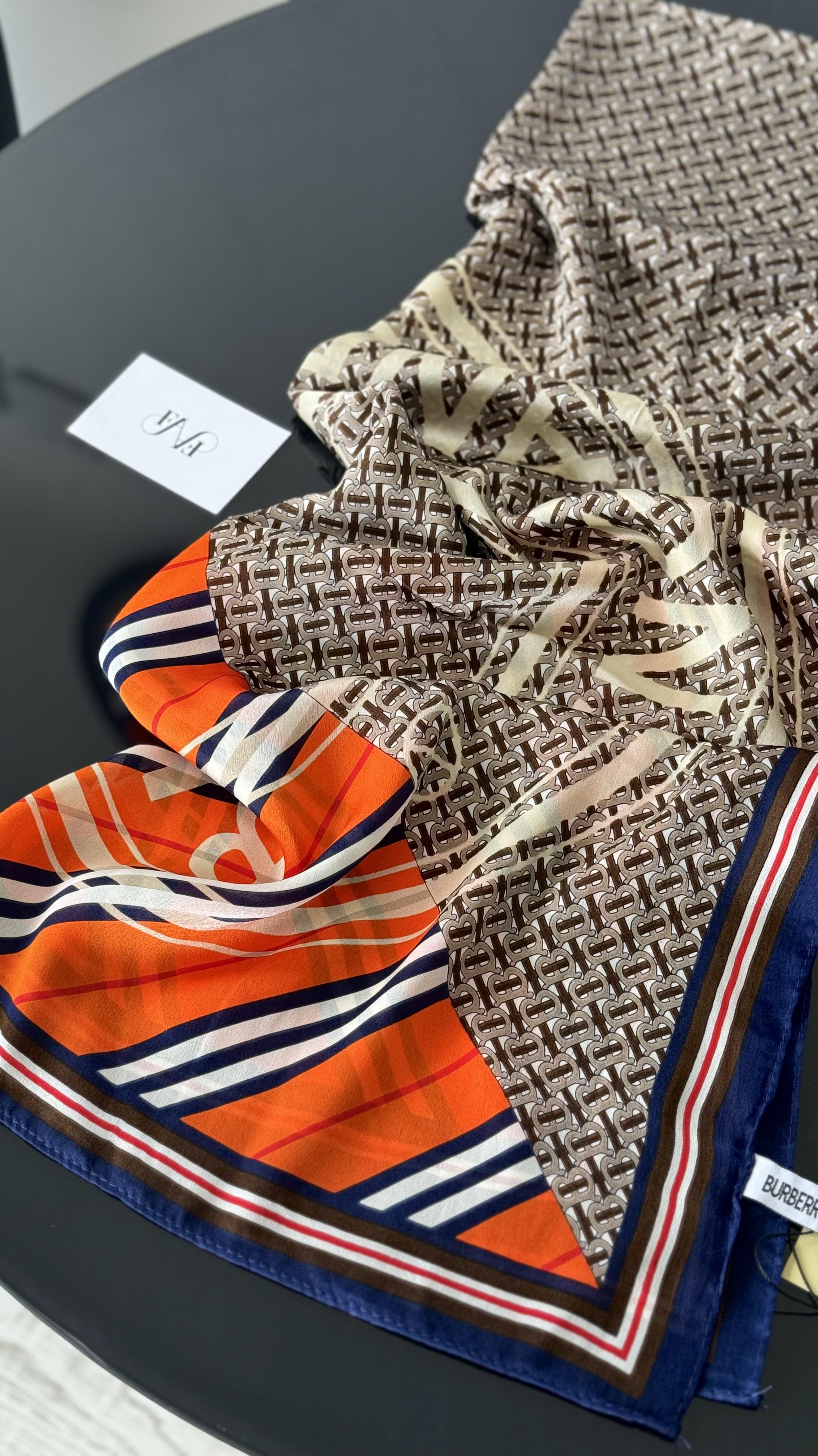 B / TURUNCU LACİVERT İPEK ŞAL 