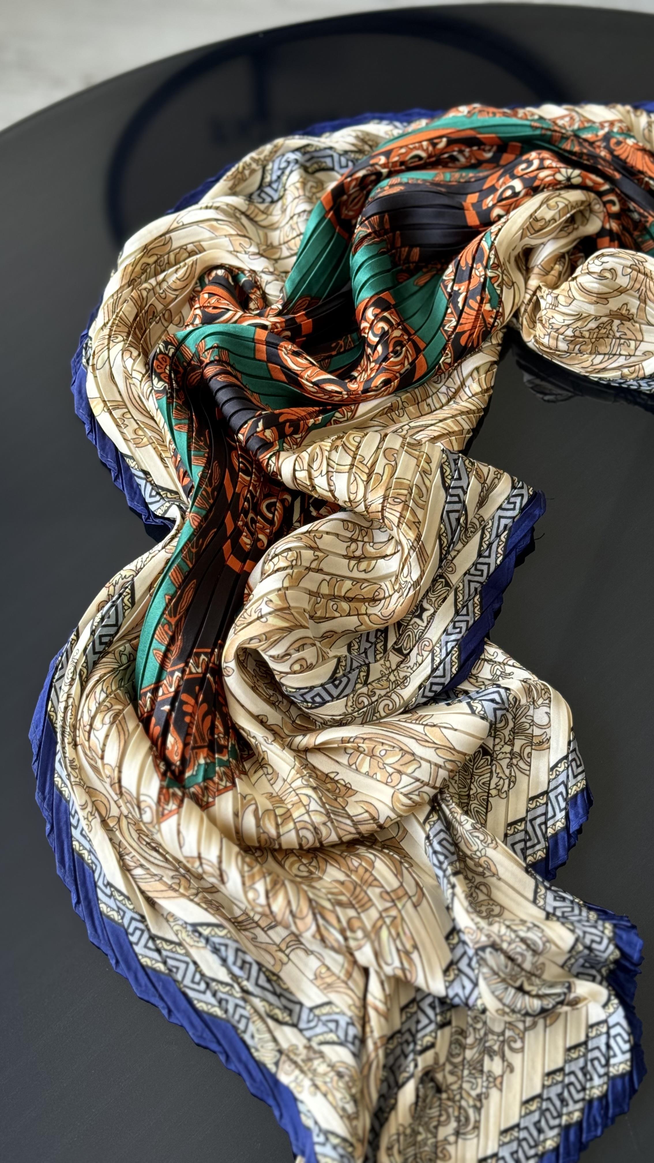 BEJ / YEŞİL PLİSELİ ŞAL