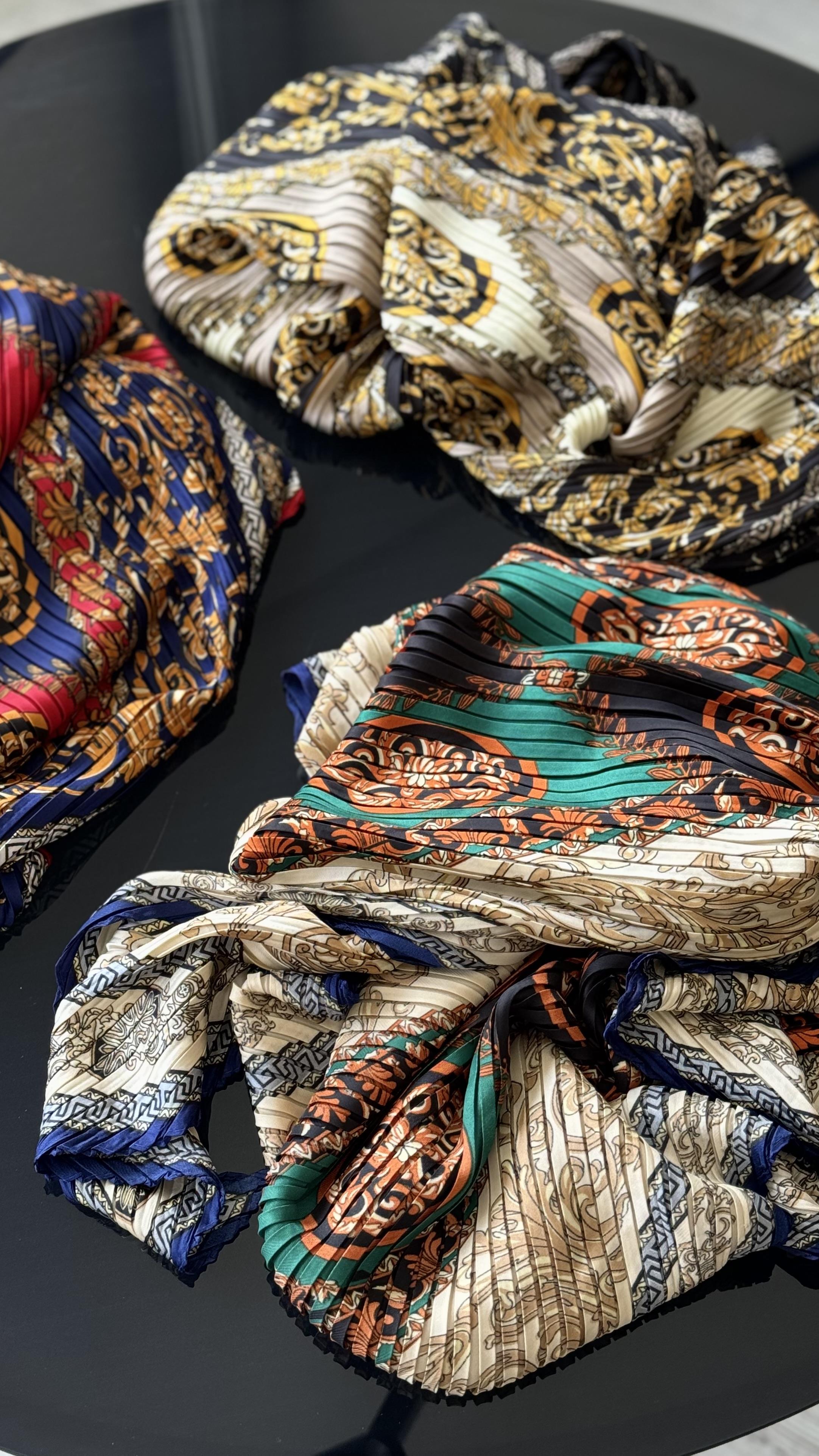 BEJ / YEŞİL PLİSELİ ŞAL