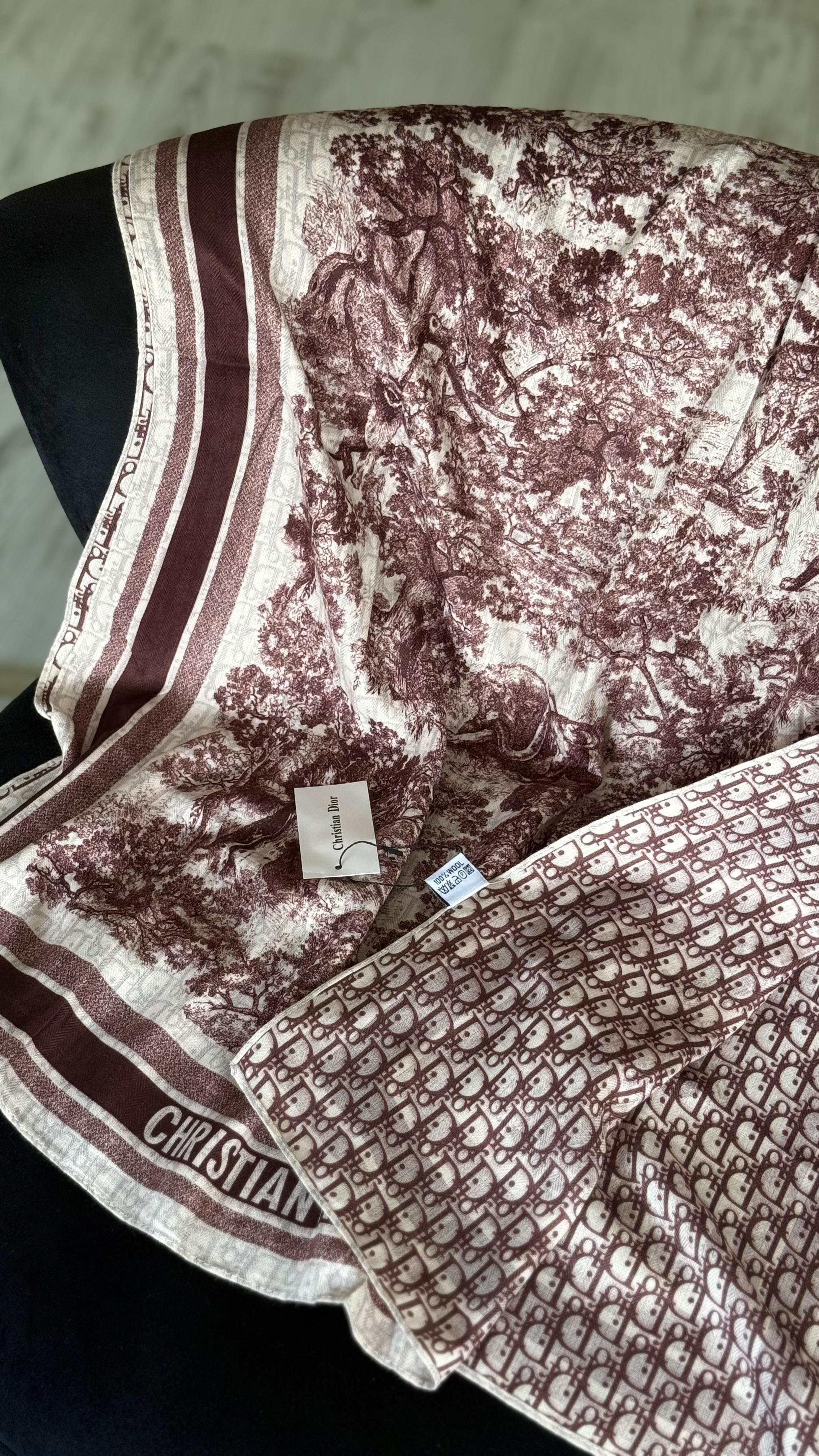 BORDO ÇİFT YÖNLÜ DESENLİ YÜN İPEK ŞAL