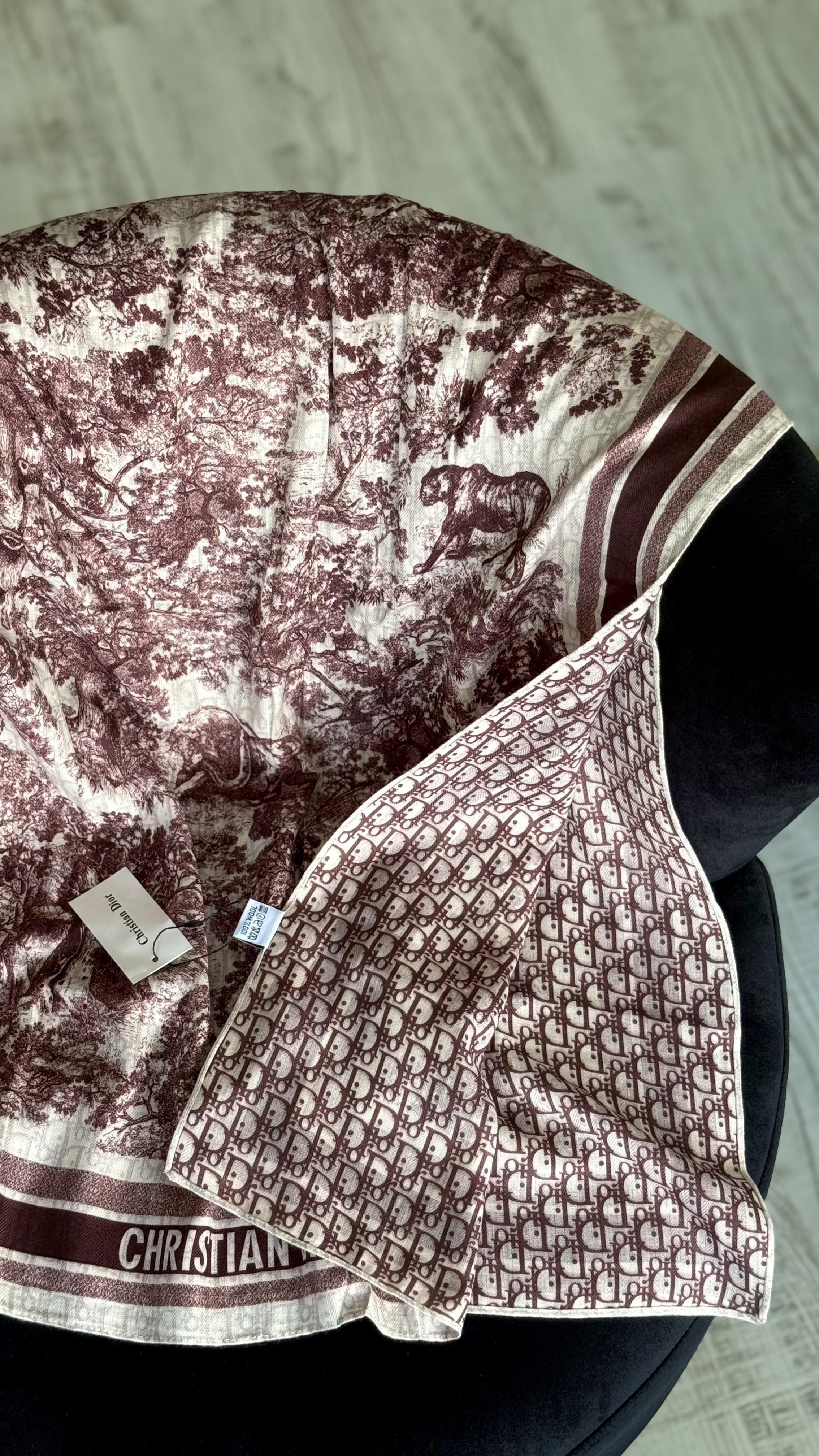 BORDO ÇİFT YÖNLÜ DESENLİ YÜN İPEK ŞAL