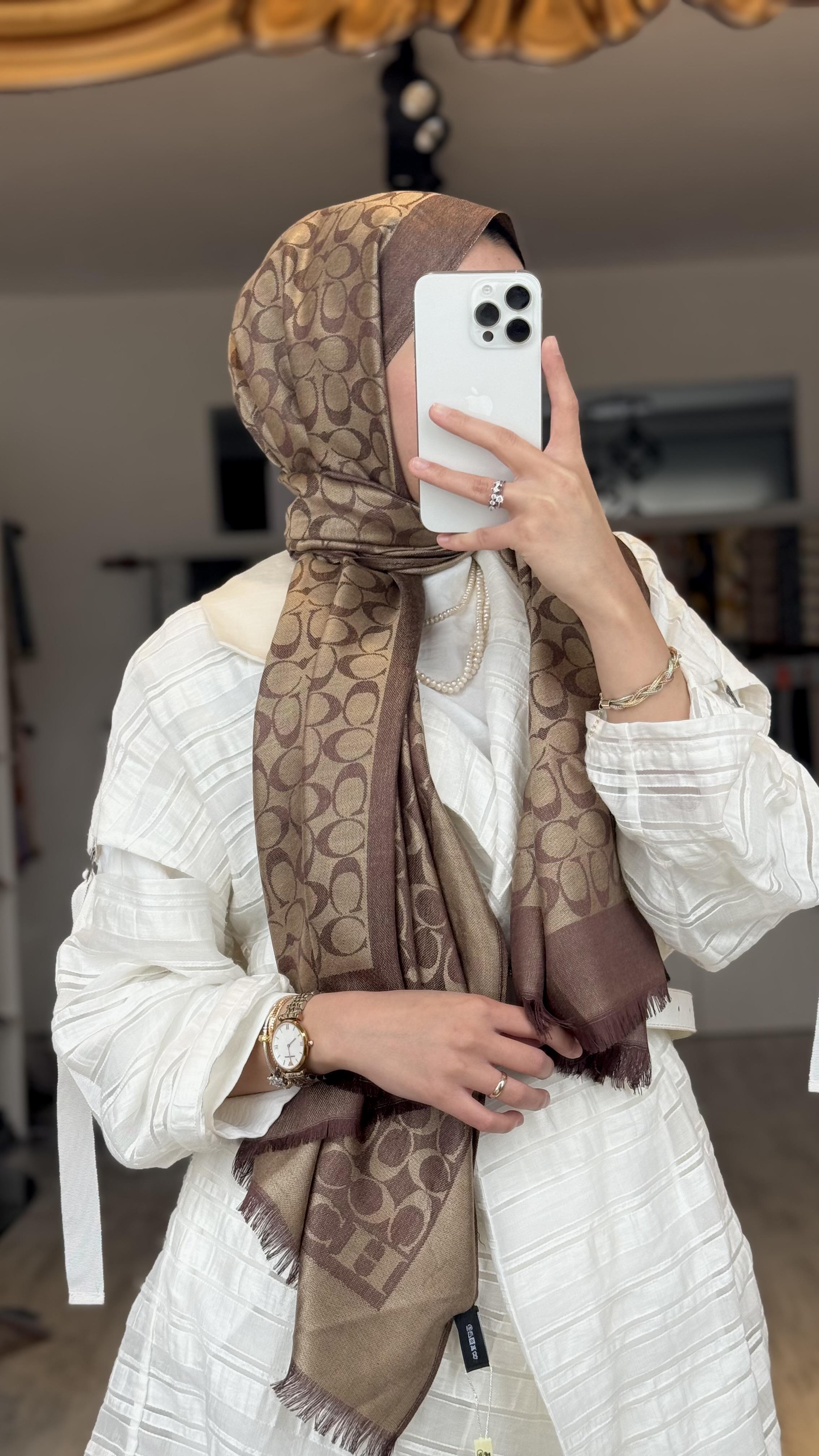 AÇIK KAHVE COACH KAŞMİR İPEK ŞAL