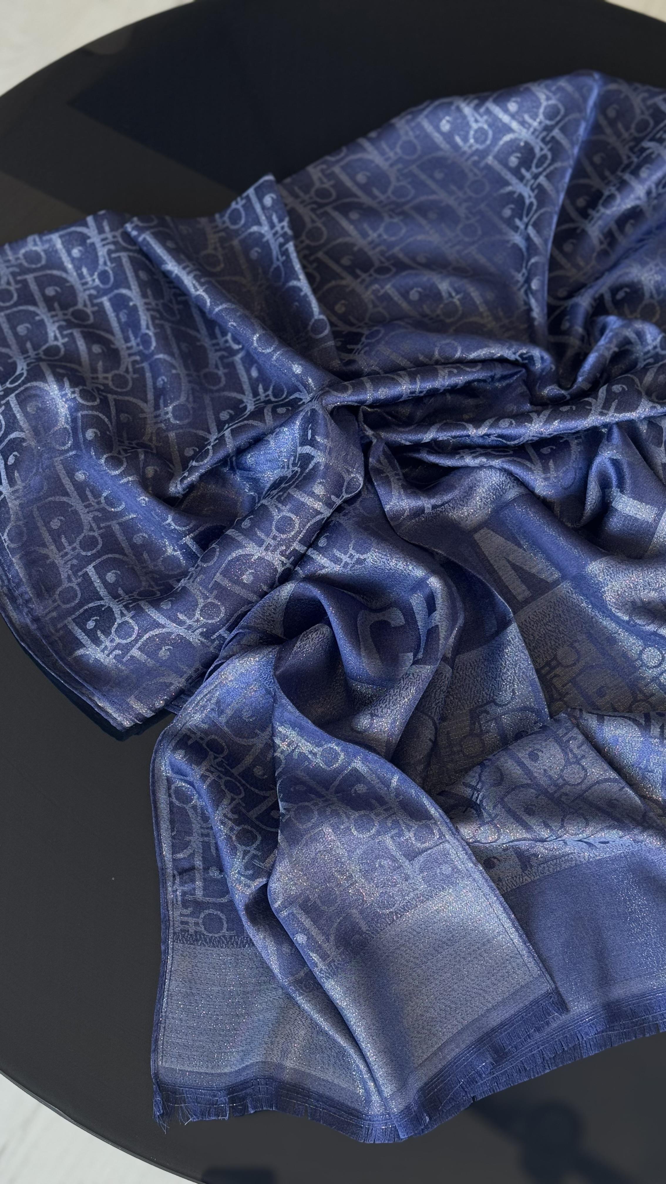 D LACIVERT SİMLİ İPEK ŞAL