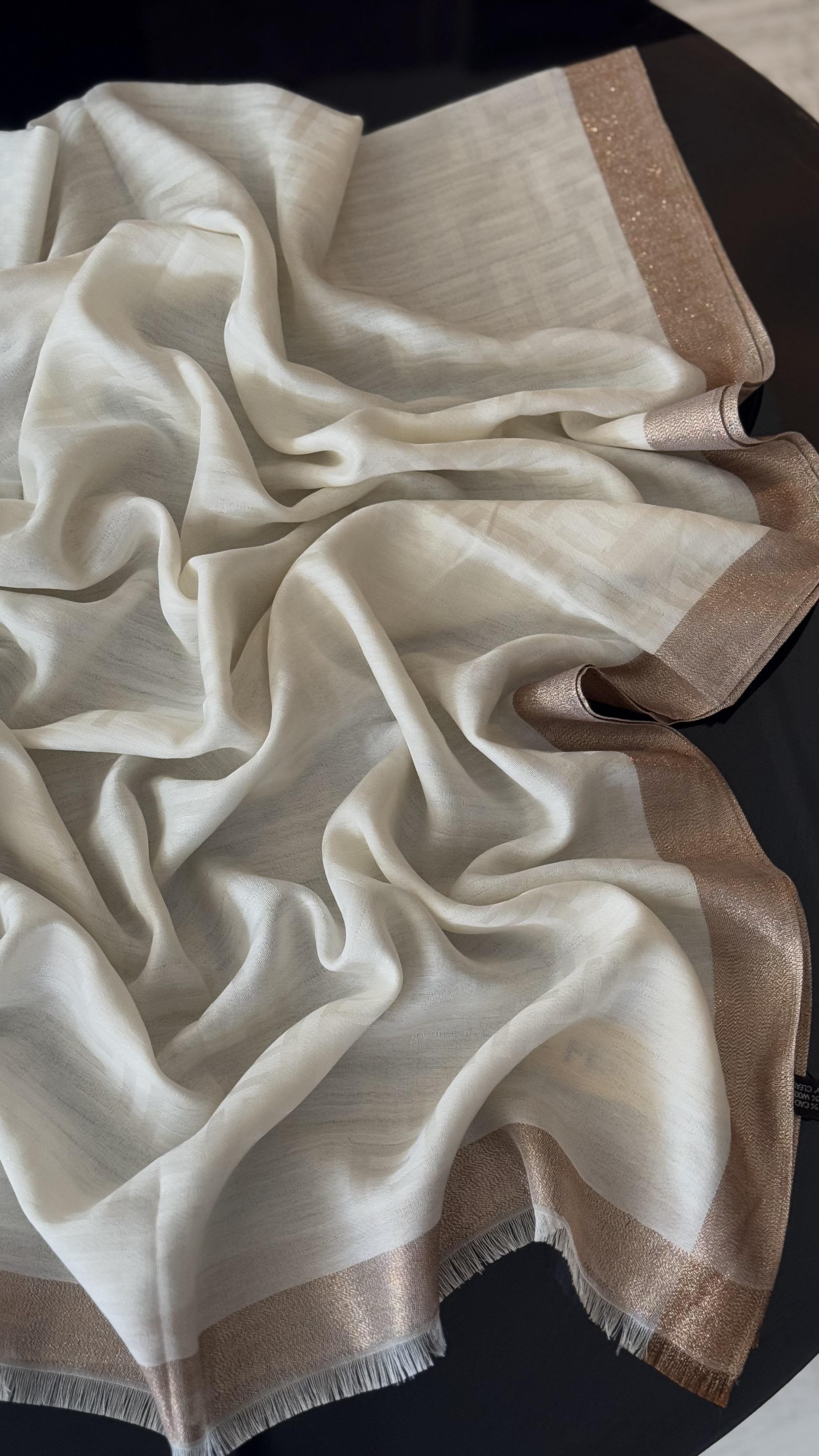 EKRU İNCE YÜN İPEK ŞAL