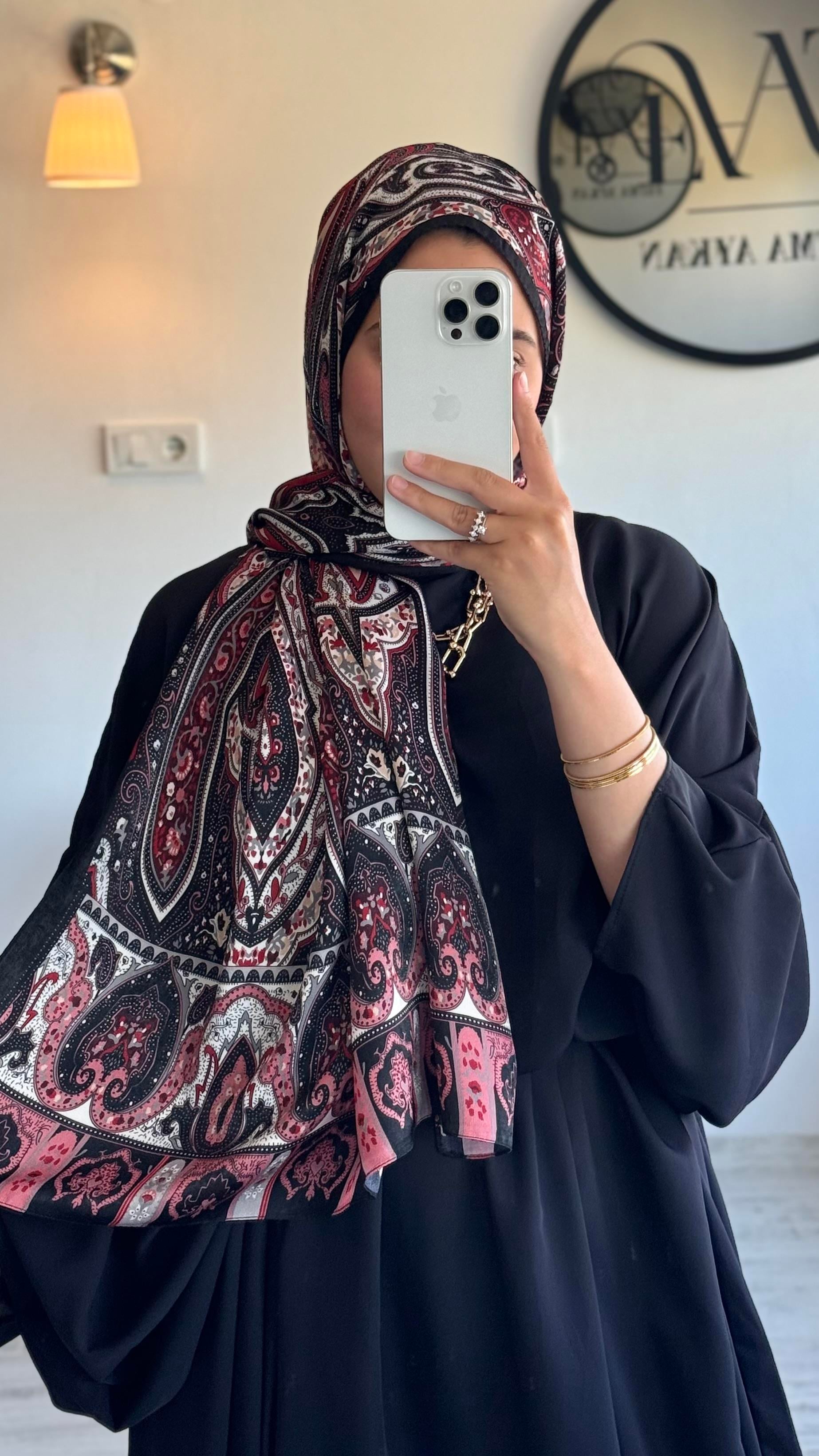 ETNİK İPEK PAMUK KIRMIZI / SİYAH