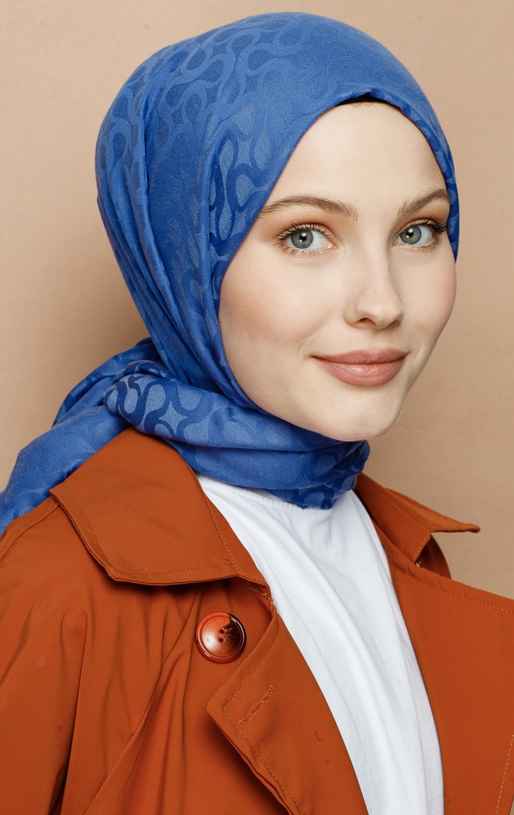 İNDİGO MAVİ / BLOOM DESEN ŞAL 