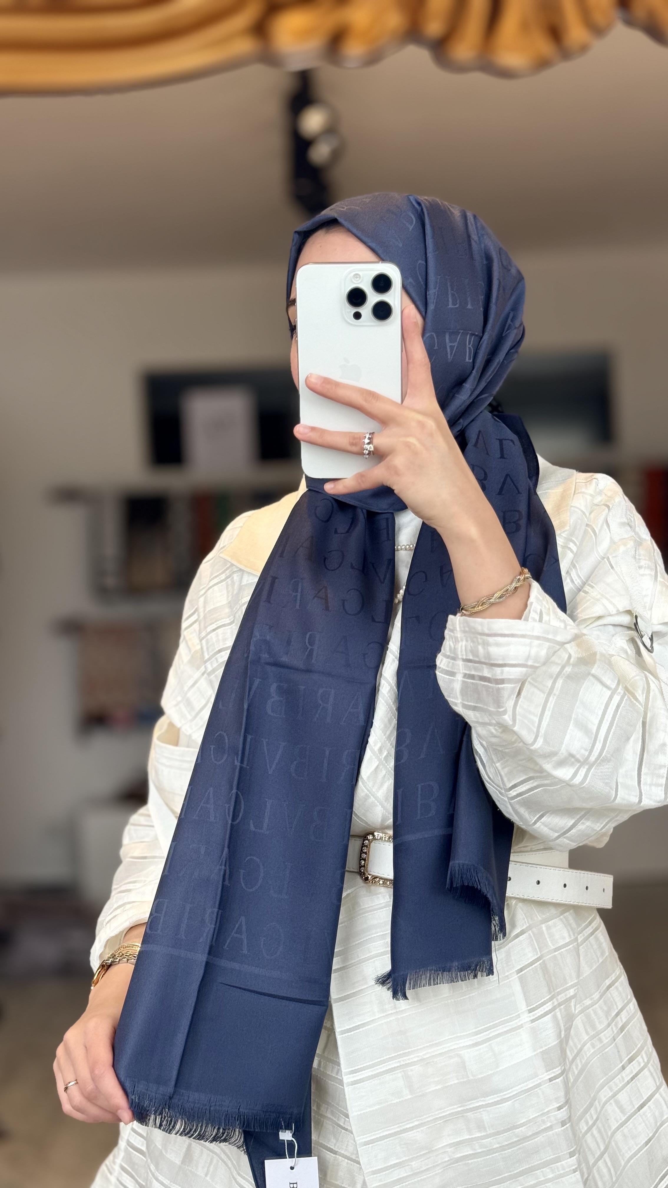 İPEK / PAMUK LACİVERT ŞAL