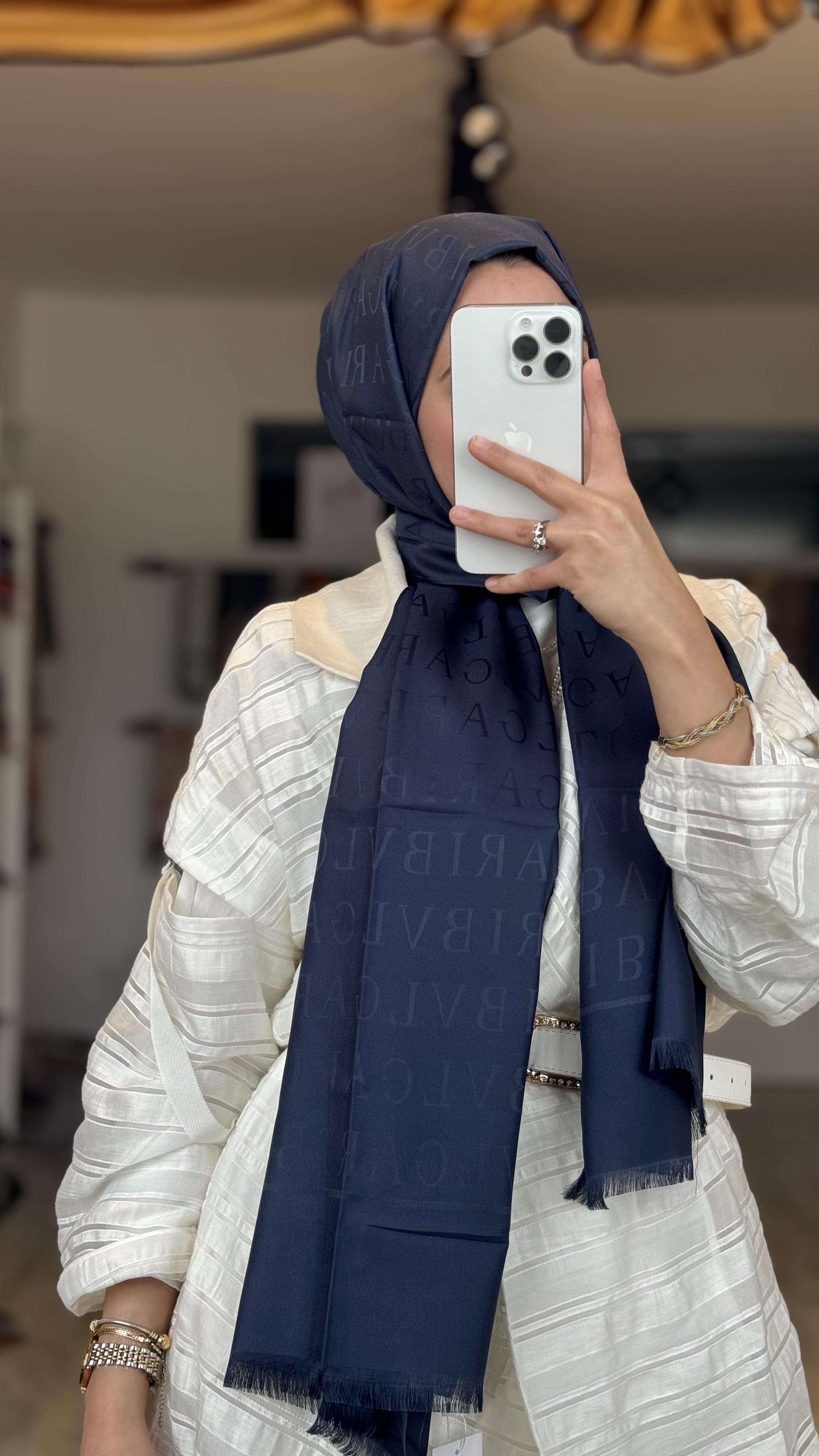 İPEK / PAMUK LACİVERT ŞAL