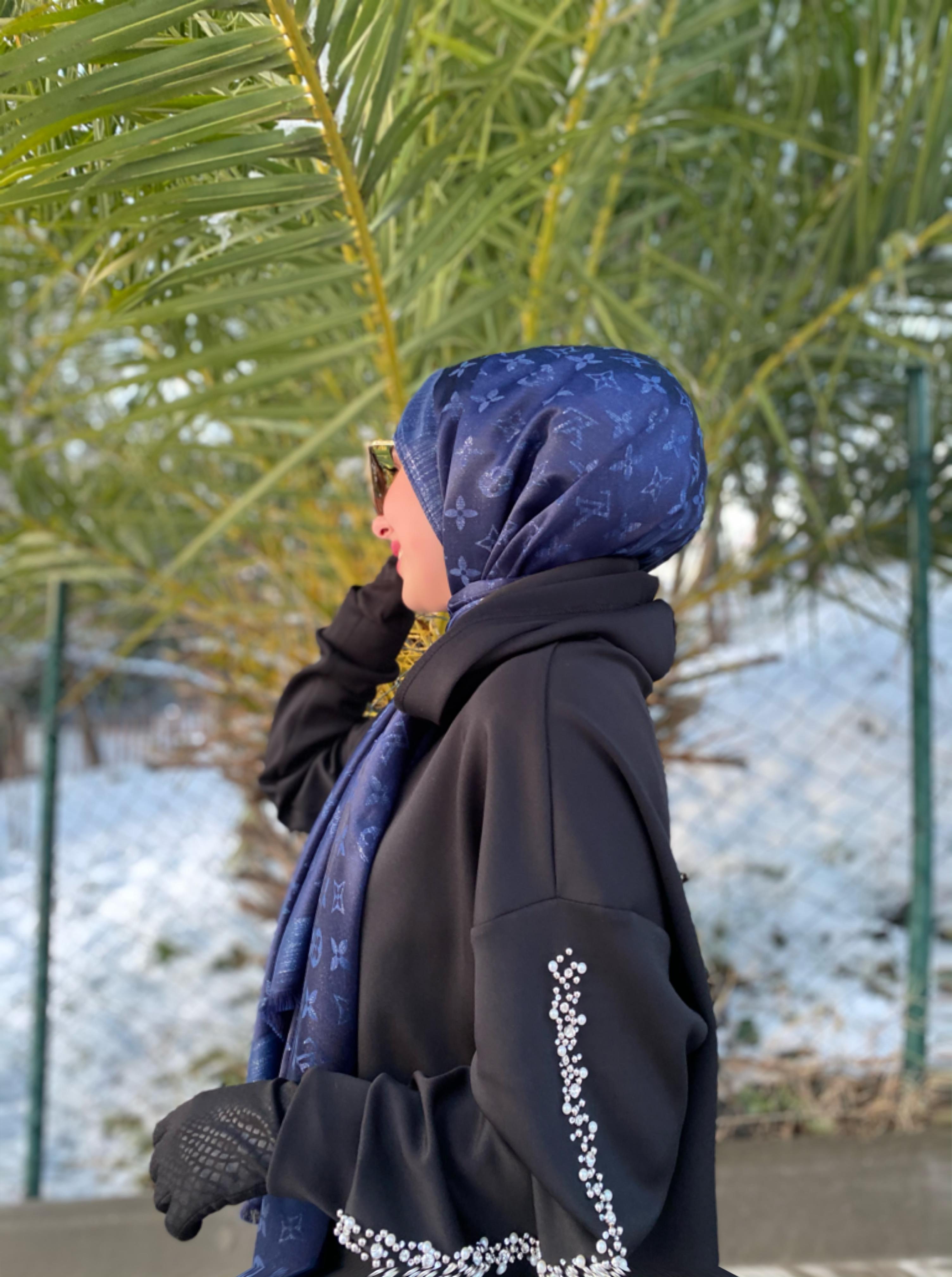 LACİVERT SİMLİ İPEK ŞAL